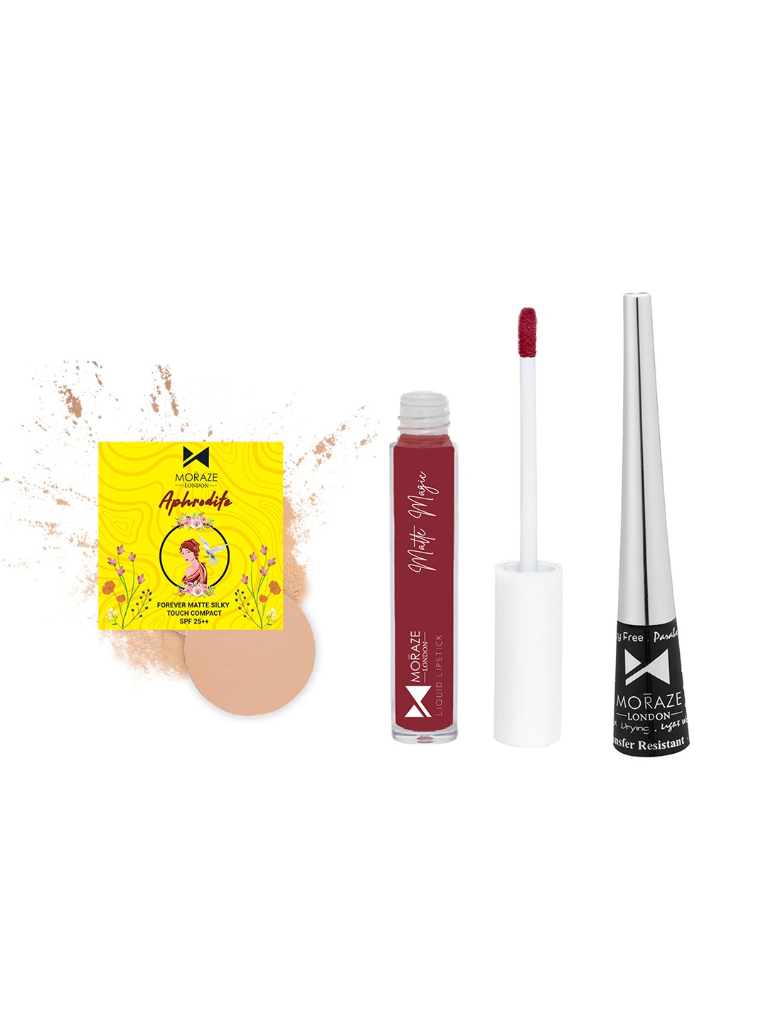 

Moraze Eyeliner With Liquid Lipstick & Compact Powder Combo Kit, Black