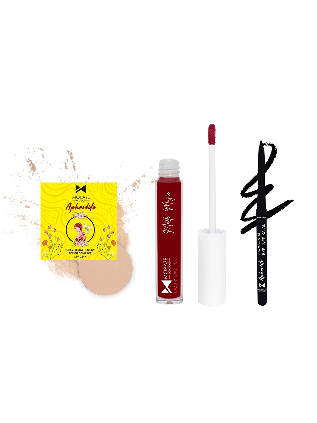 

Moraze ELF Liquid Lipstick & Kajal With Compact Powder, Maroon