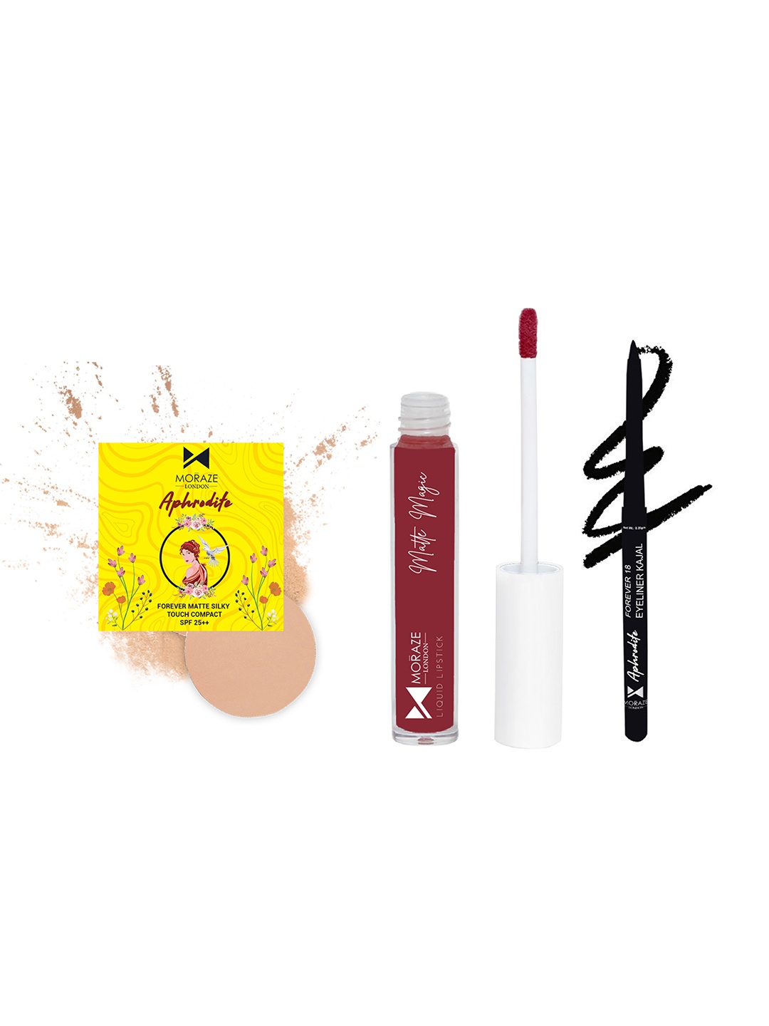 

Moraze ELF Liquid Lipstick & Kajal With Compact Powder, Maroon