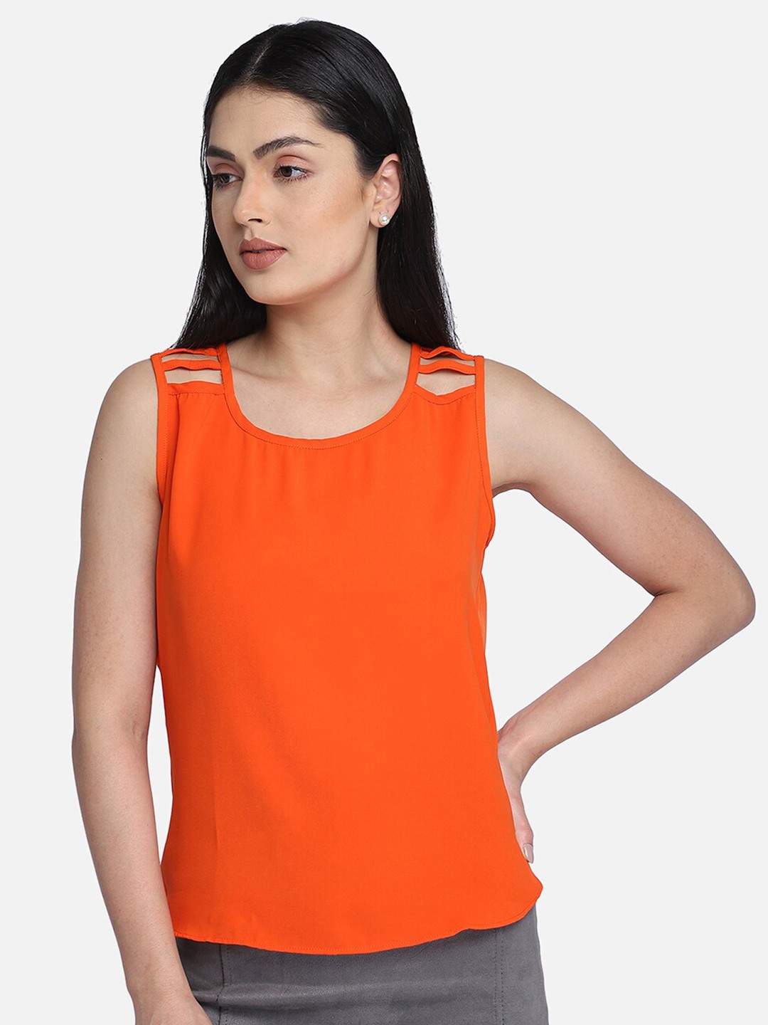 

Smarty Pants Orange Cotton Styled Back Top