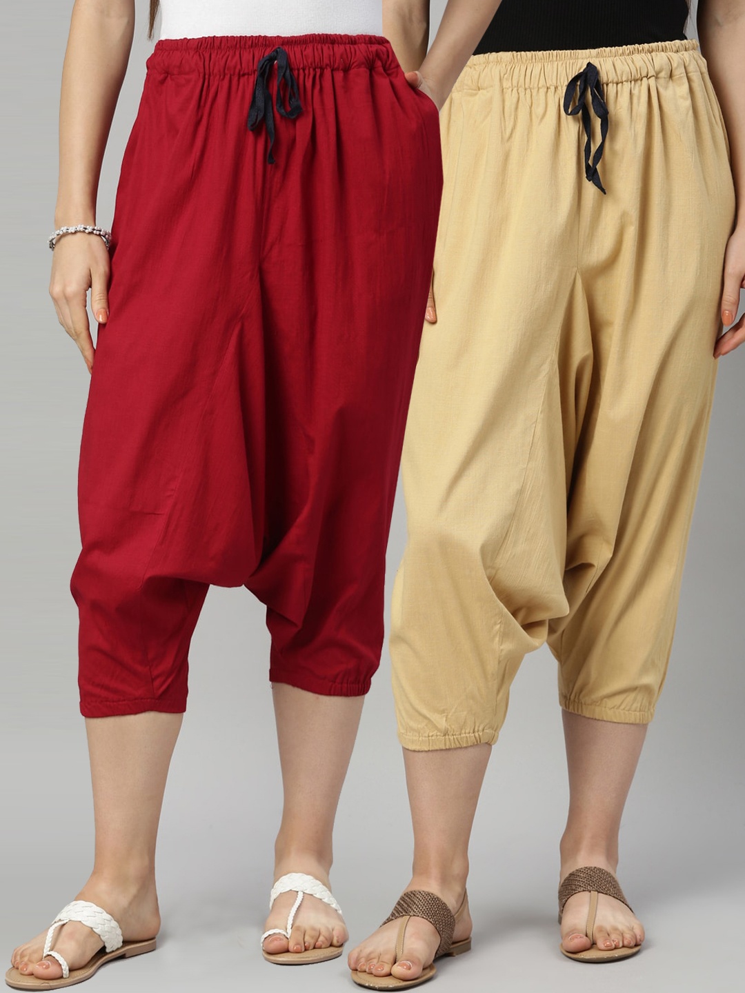

Kryptic Women Pack Of 2 Solid Loose-Fit Harem Pants, Cream