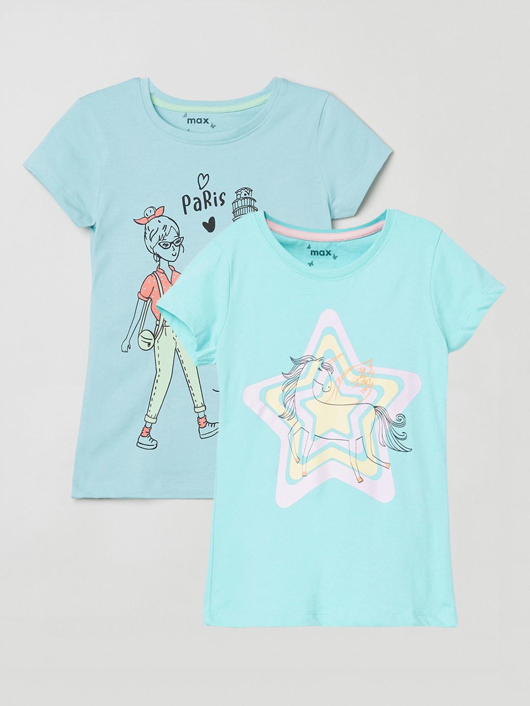 

max Girls Pack Of 2 Tshirts, Turquoise blue