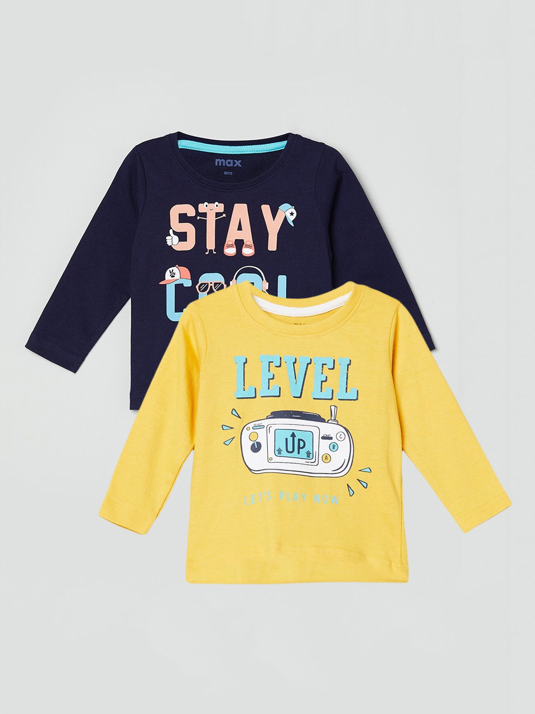 

max Boys Yellow & Sea Greensea Set Of 2 Printed T-shirts