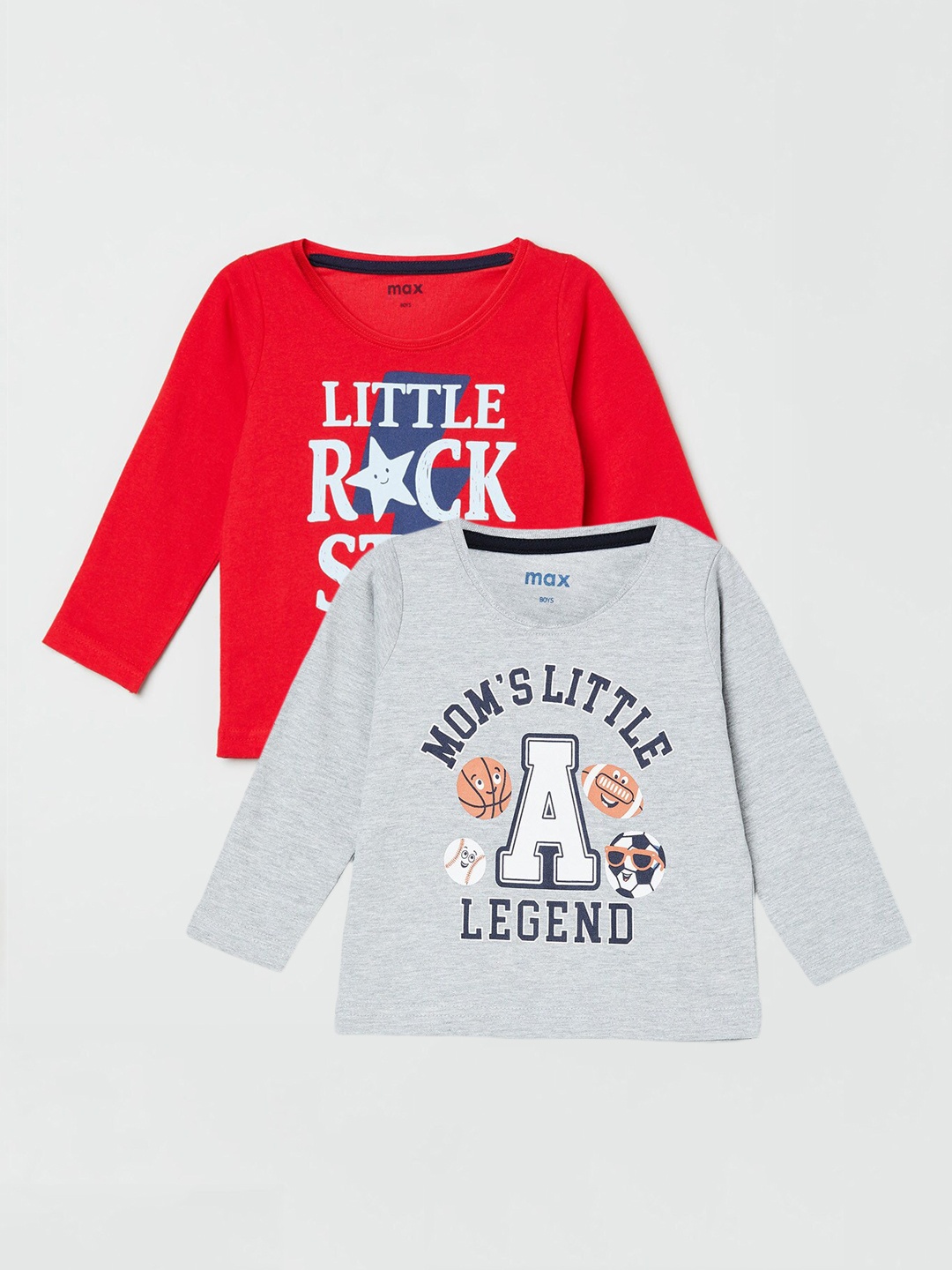 

max Pack of 2 Boys Grey Melange Printed T-Shirt
