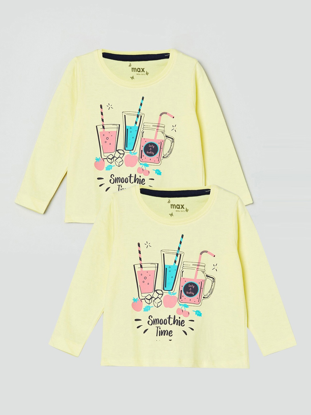 

max Girls Yellow & Pink Printed Set Of 2 Tshirts