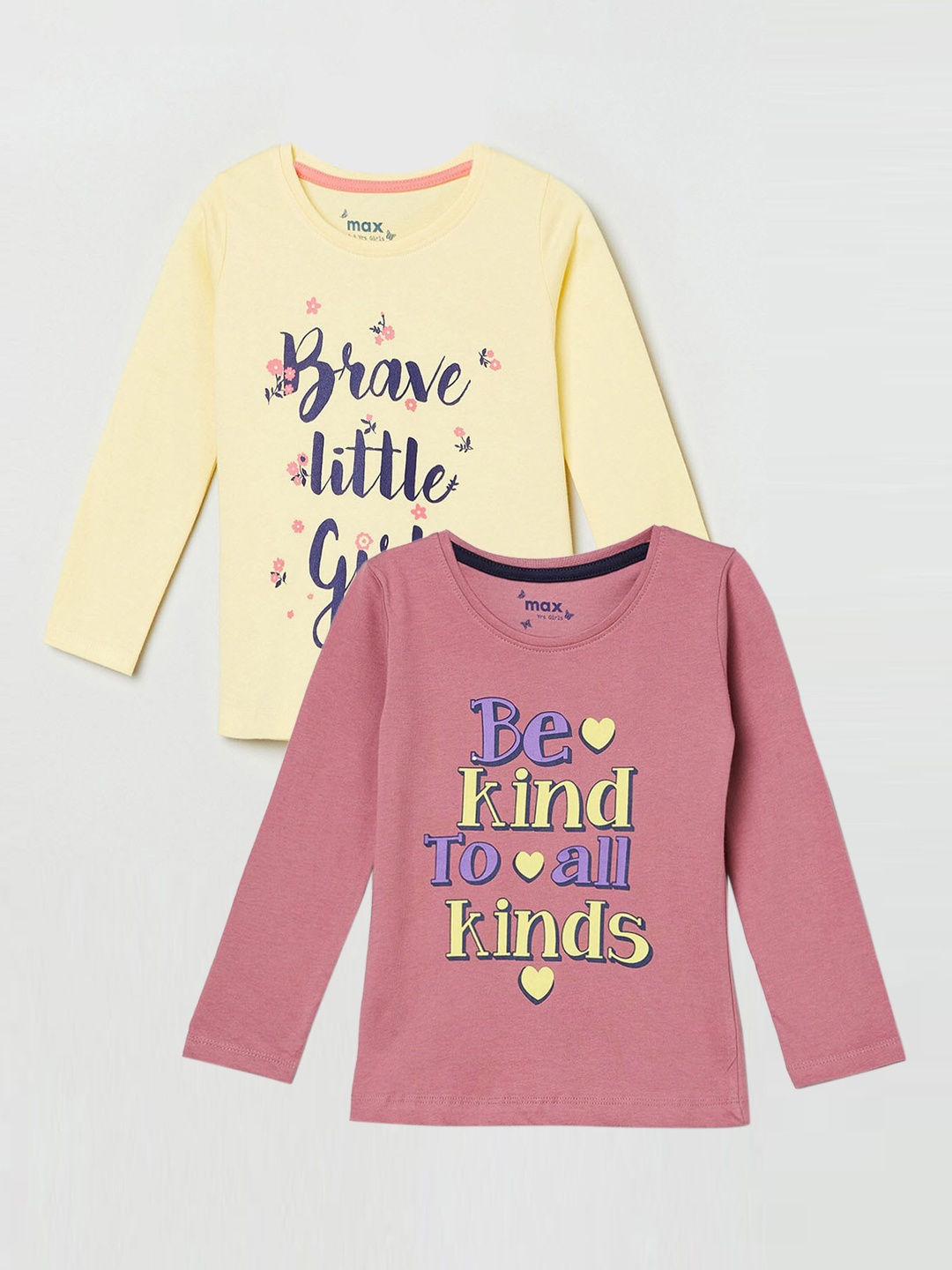 

max Pack of 2 Girls Yellow & Mauve Printed Tops