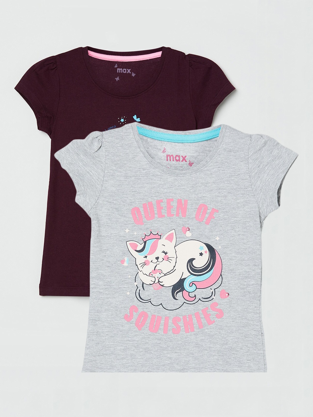 

max Pack of 2 Girls Grey Melange Printed T-Shirt