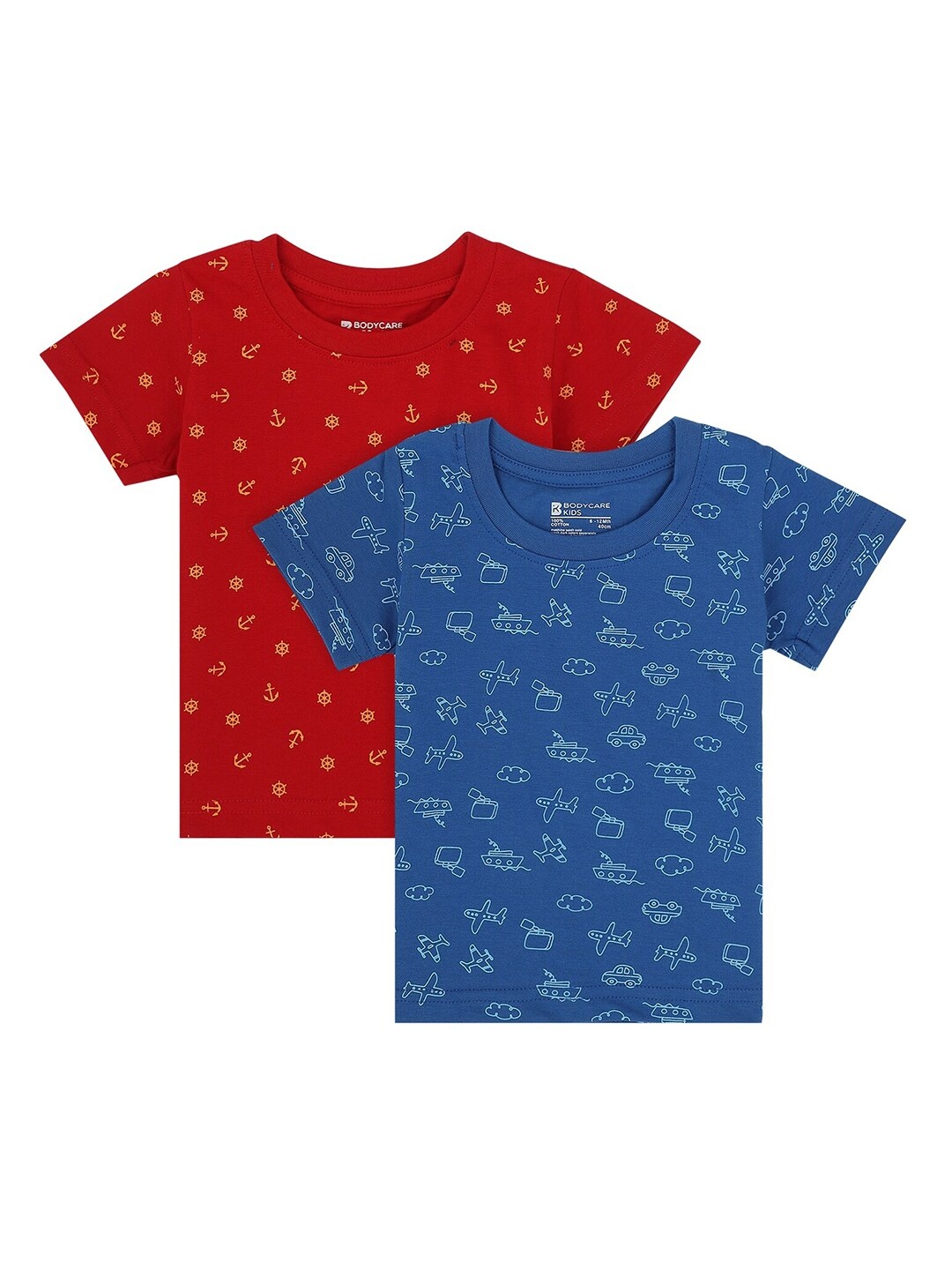 

Bodycare Kids Boys Red & Blue Pack of 2 Printed Antiviral Slim Fit Cotton T-shirt