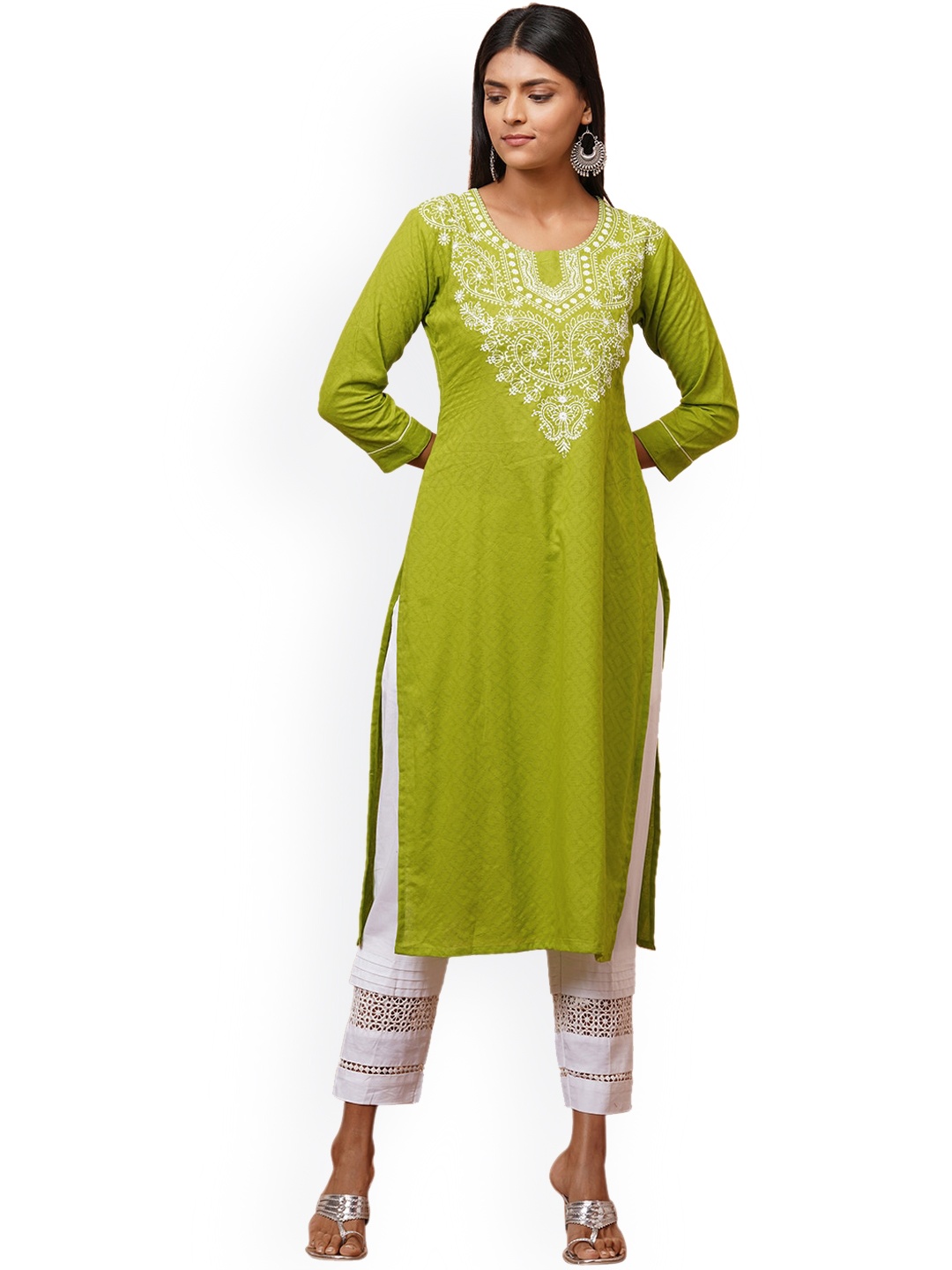 

FASHOR Women Lime Green Yoke Design Patchwork Kurta