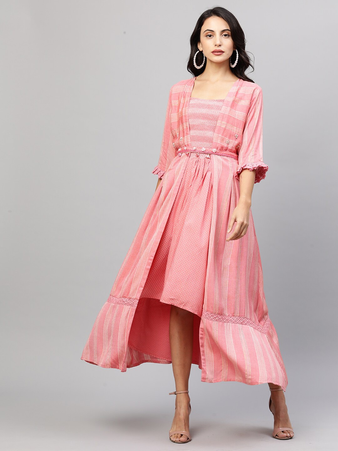 

FASHOR Pink Striped Maxi Dress With Jacket
