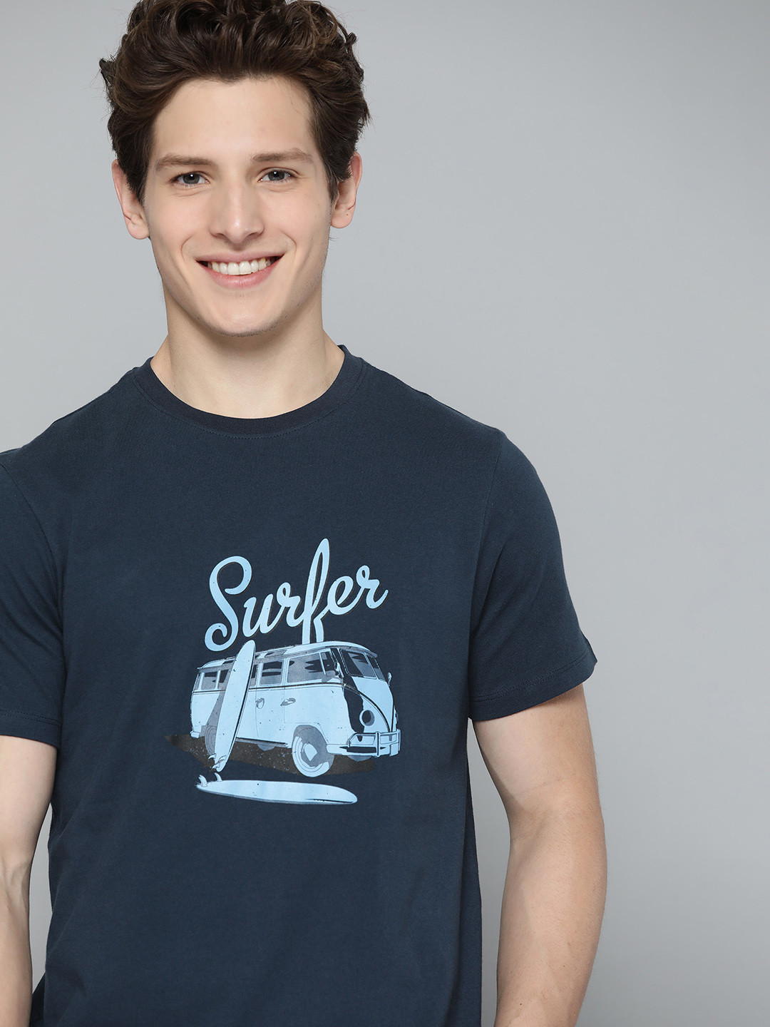

Mast & Harbour Men Navy Blue Pure Cotton Printed T-shirt