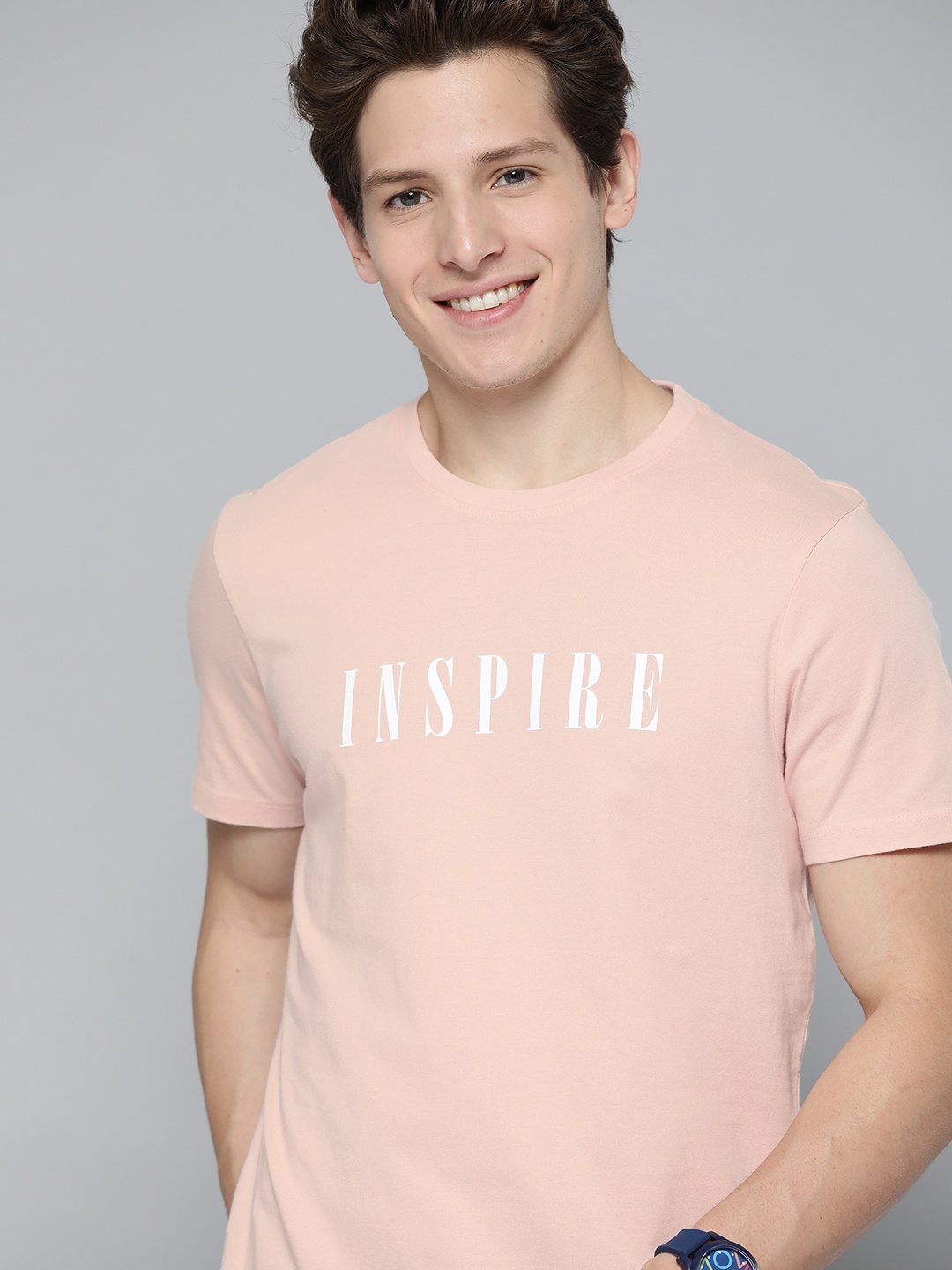

Mast & Harbour Men Peach-Coloured Pure Cotton Typography Printed T-shirt
