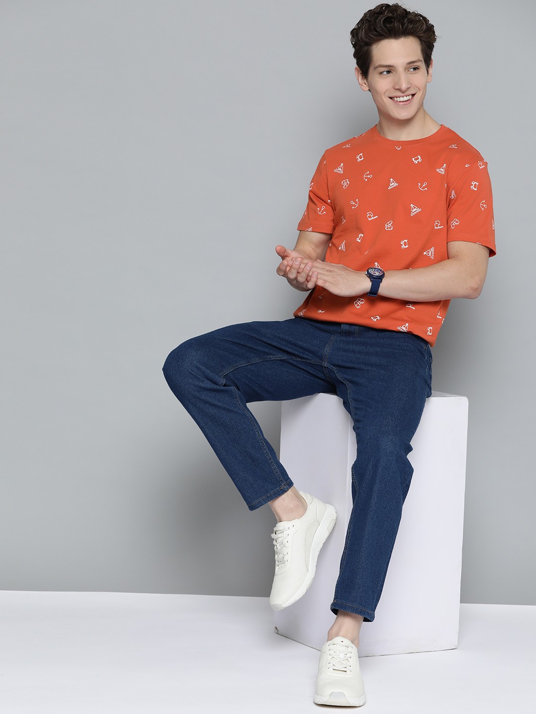 

Mast & Harbour Men Orange Pure Cotton Printed T-shirt