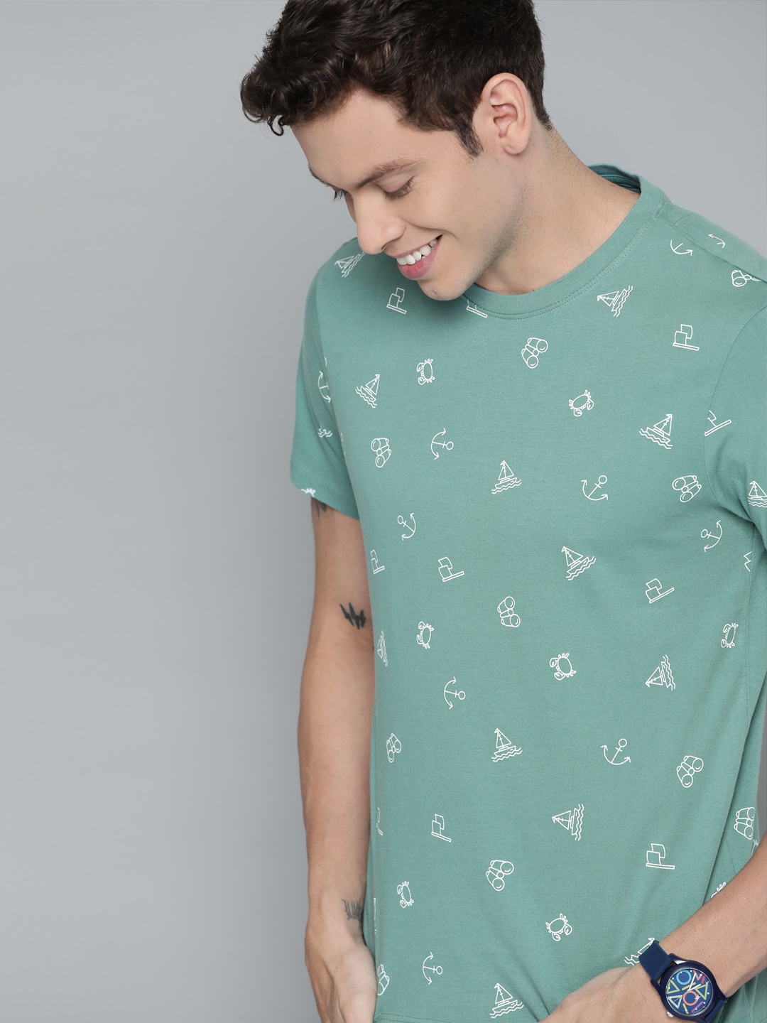

Mast & Harbour Men Blue Pure Cotton Printed T-shirt