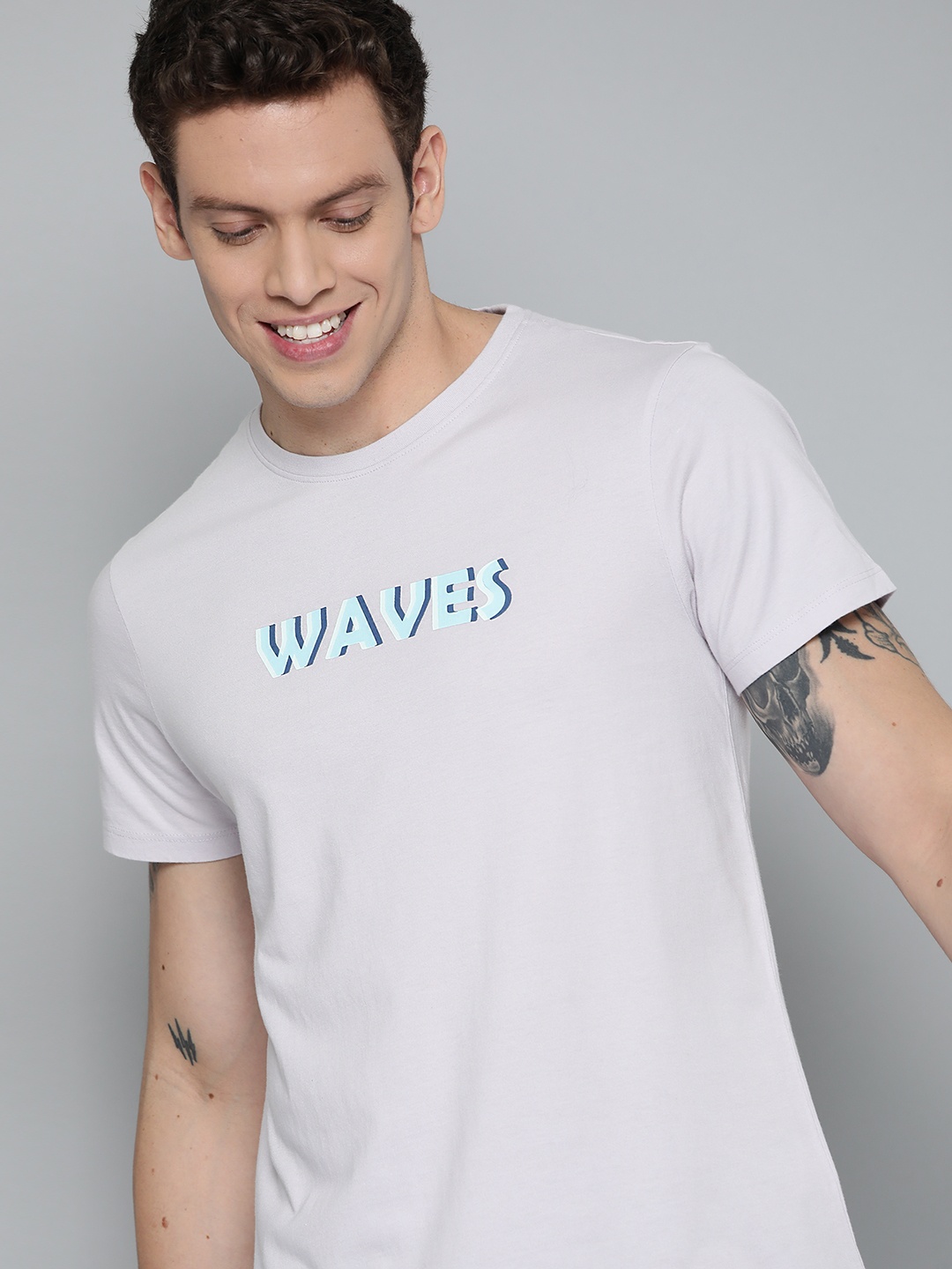 

Mast & Harbour Men Lavender Printed Pure Cotton T-shirt