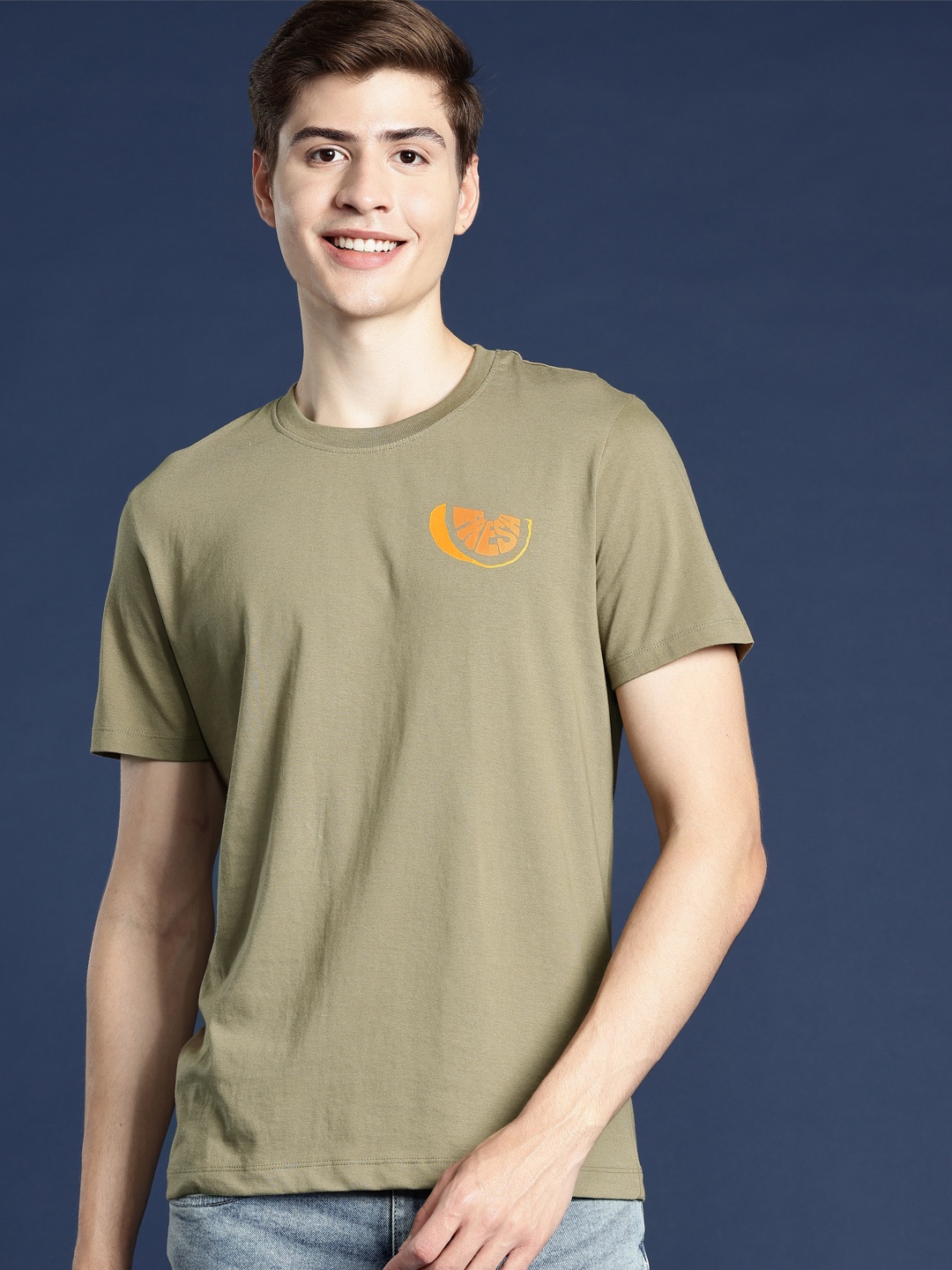 

Mast & Harbour Olive Green Round Neck Short Sleeves Casual T-shirt