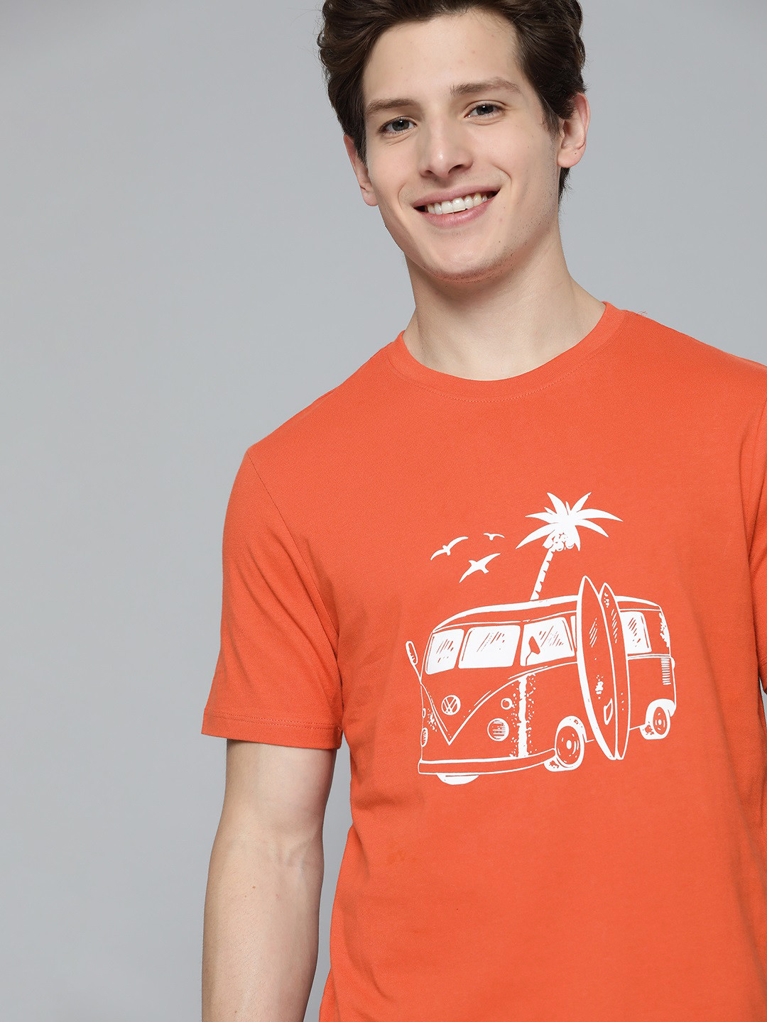 

Mast & Harbour Men Orange & White Conversational Printed Pure Cotton T-shirt