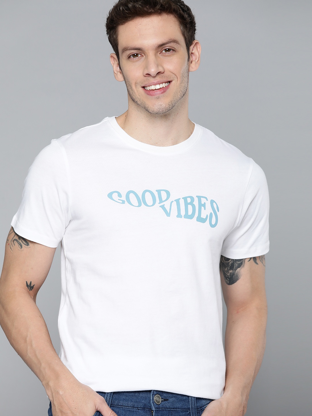 

Mast & Harbour Men White Typography Printed Pure Cotton T-shirt