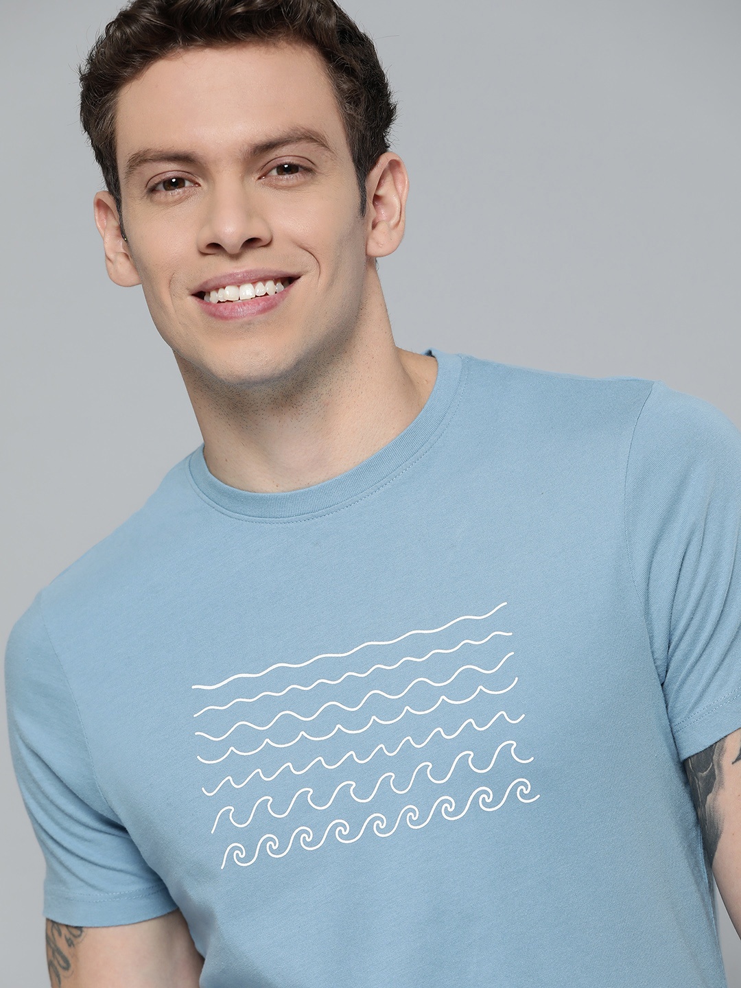 

Mast & Harbour Men Blue Pure Cotton Printed T-shirt