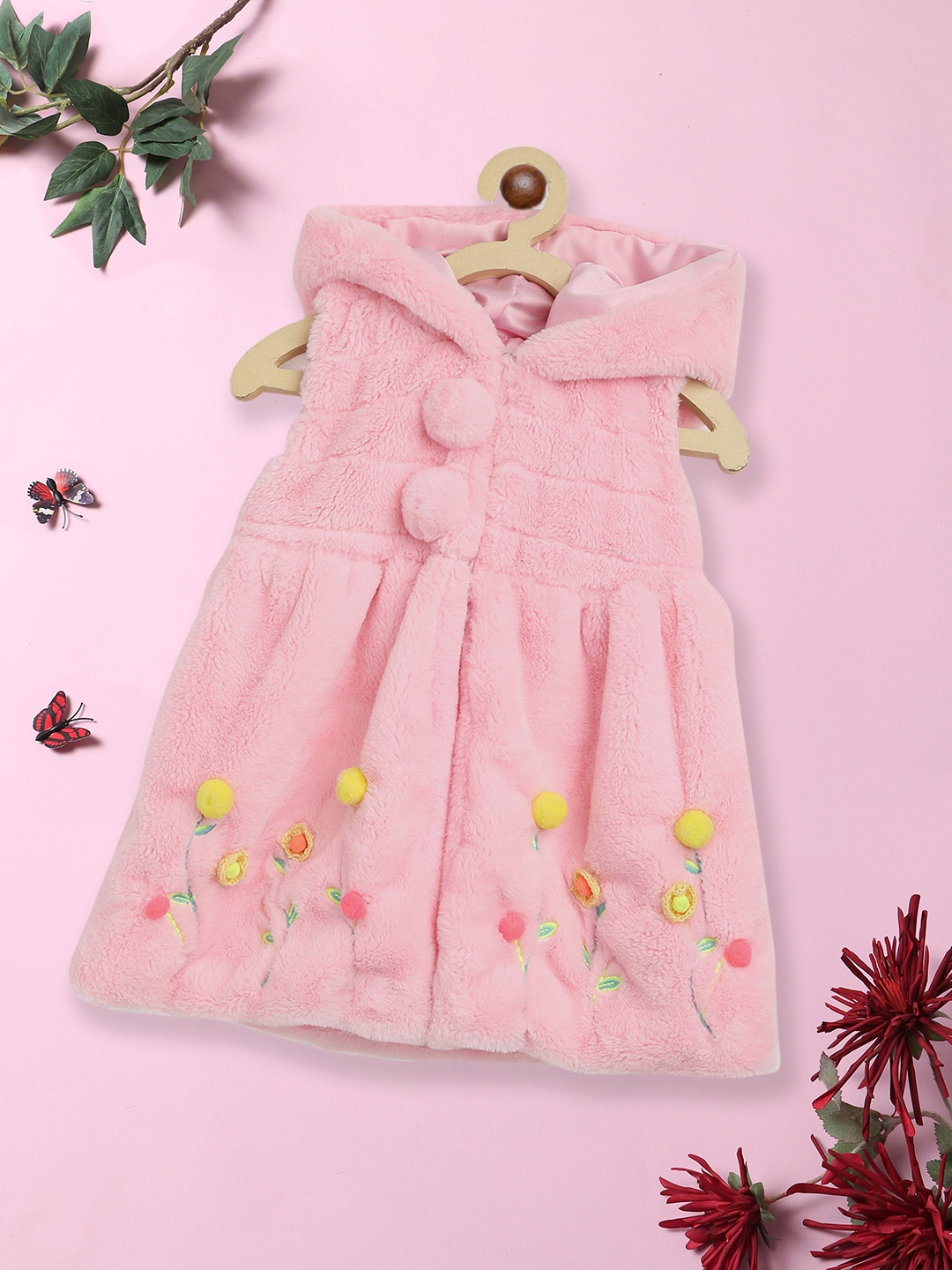 

Nauti Nati Girls Pink Tailored Fur Jacket with Embroidered Details