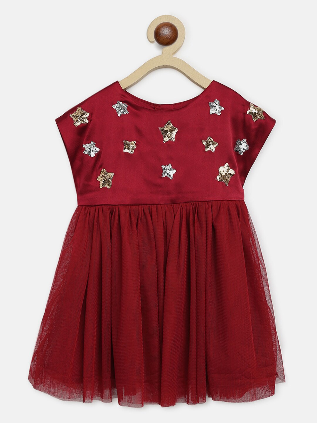 

Nauti Nati Maroon Floral Net Dress