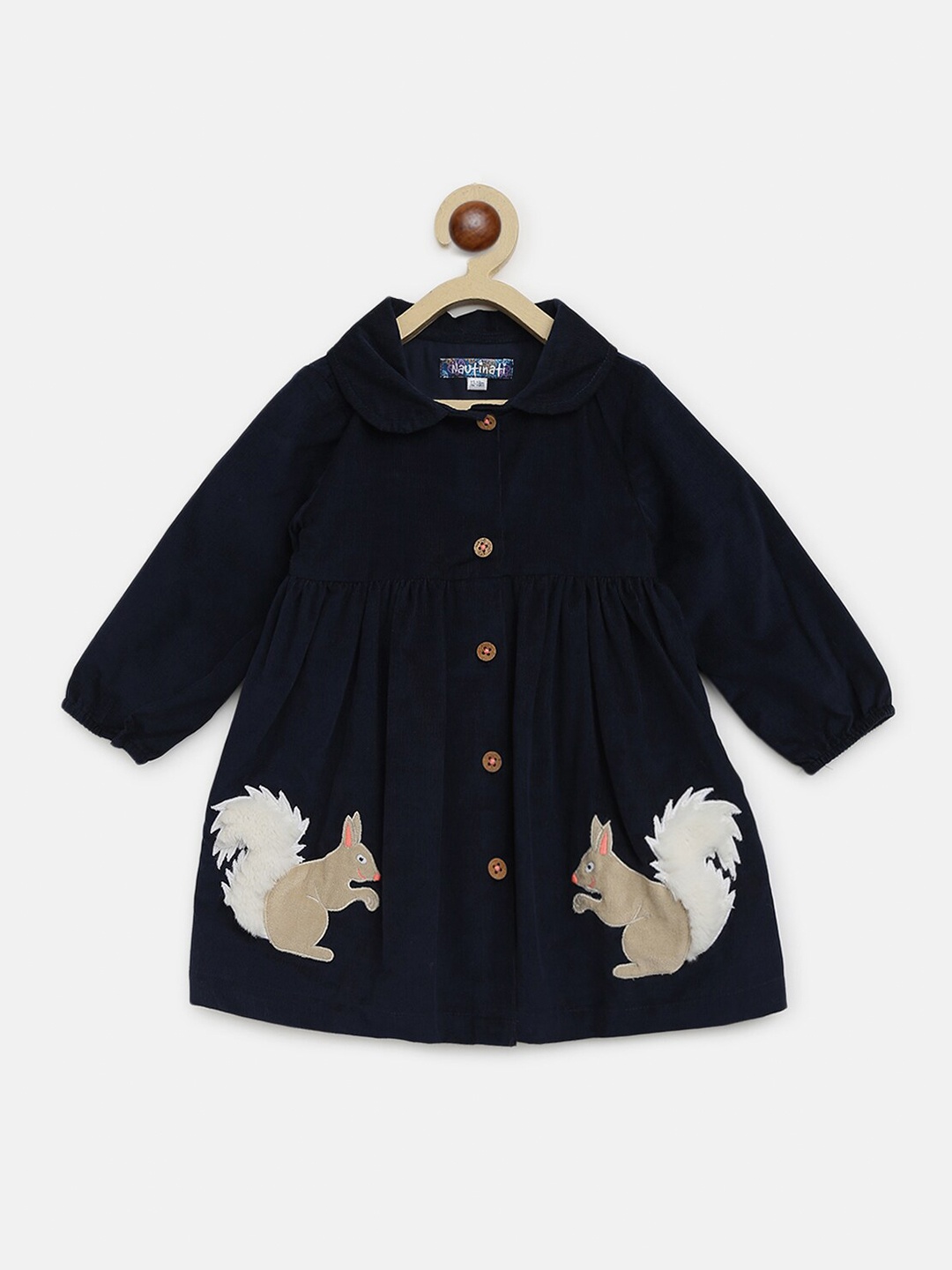 

Nauti Nati Navy Blue Embroidered Peter Pan Collar Cotton A-Line Dress