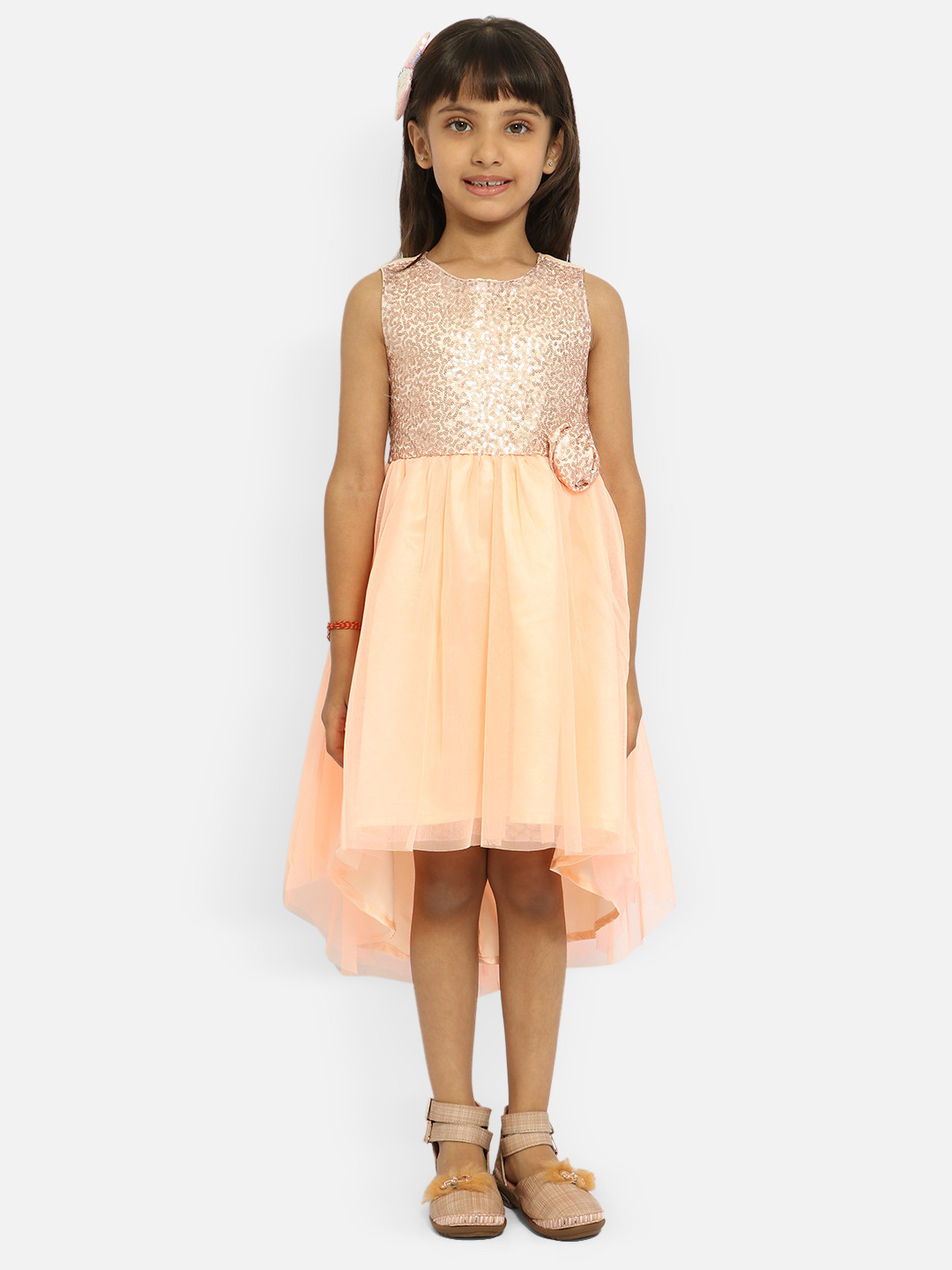 

Nauti Nati Peach-Coloured Sequin Embellished Net Dress
