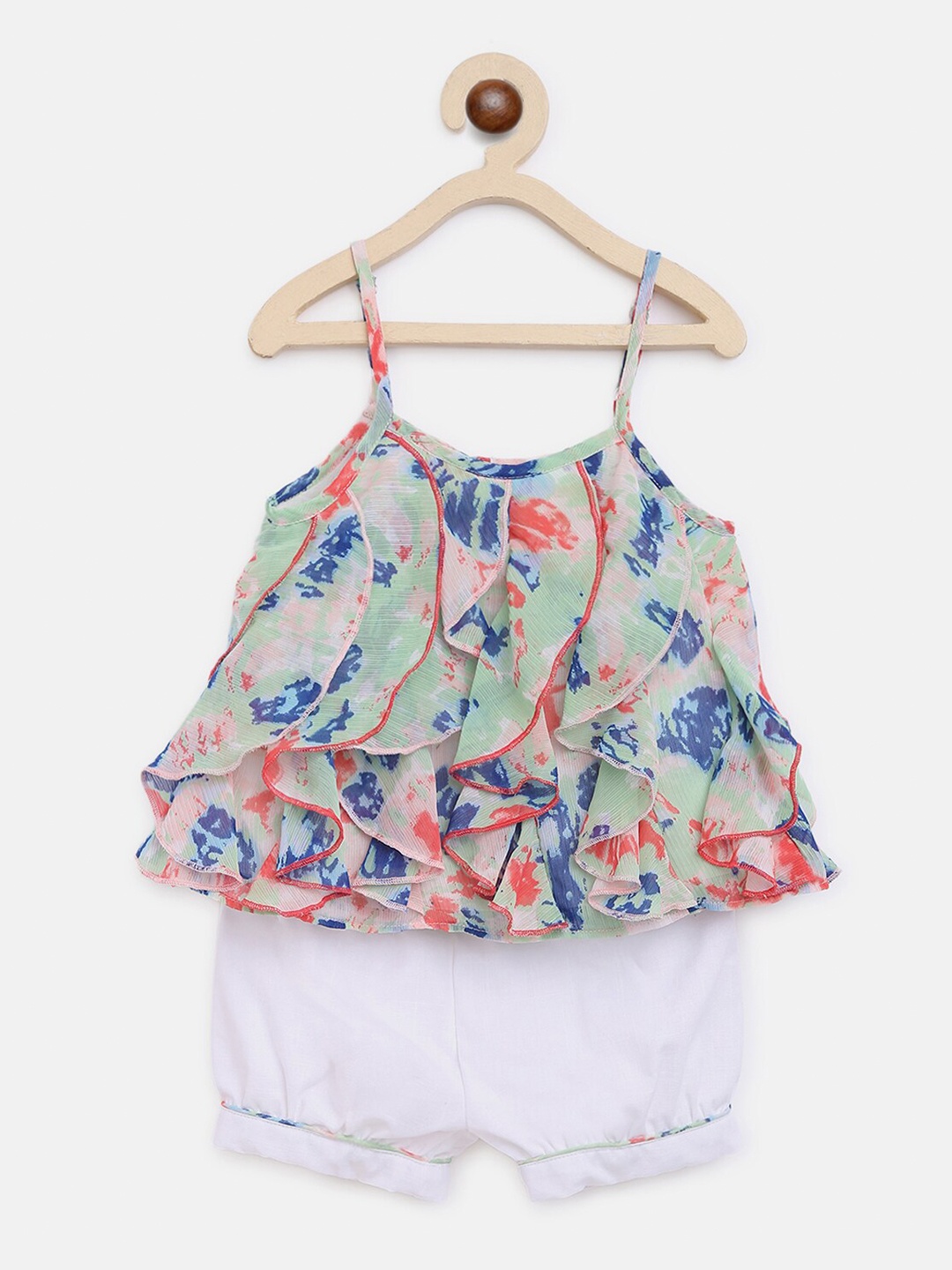 

Nauti Nati Girls White & Green Printed Top with Shorts