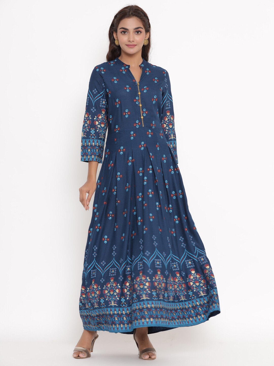 

VEDANA Woman Blue Ethnic Motifs Maxi Dress