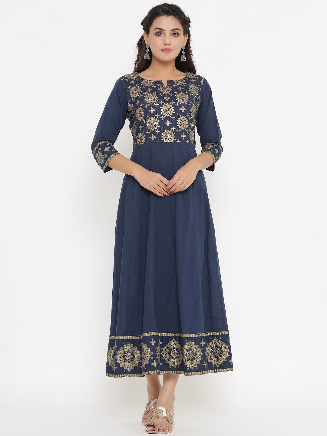 

VEDANA Blue Floral Midi Dress