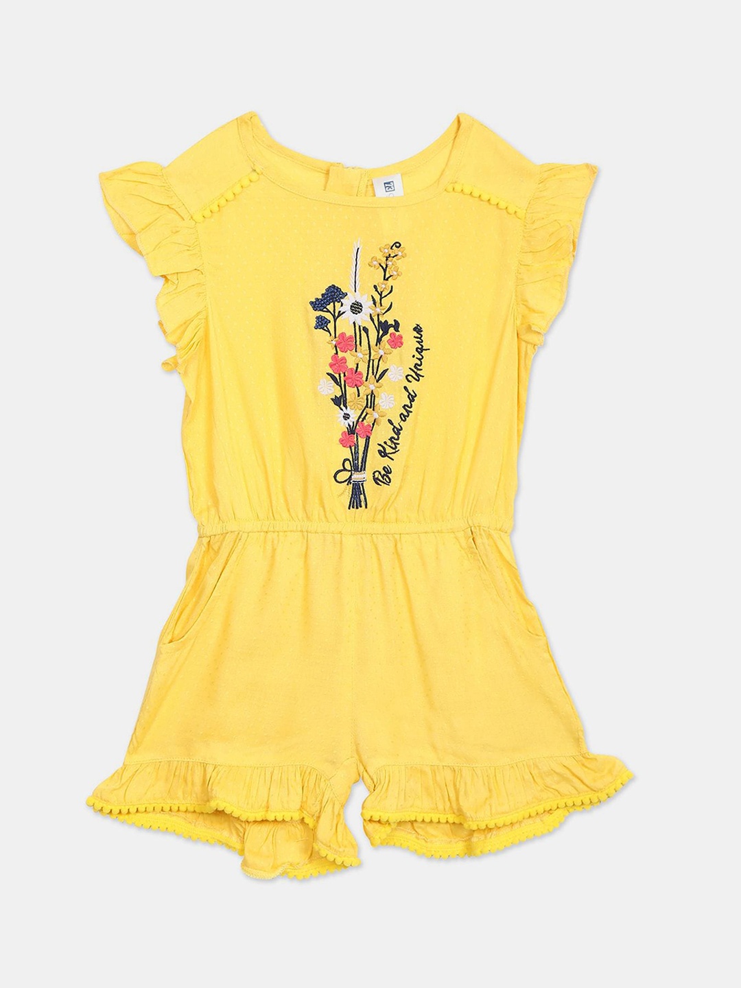 

Cherokee Girls Yellow Embroidered Playsuit