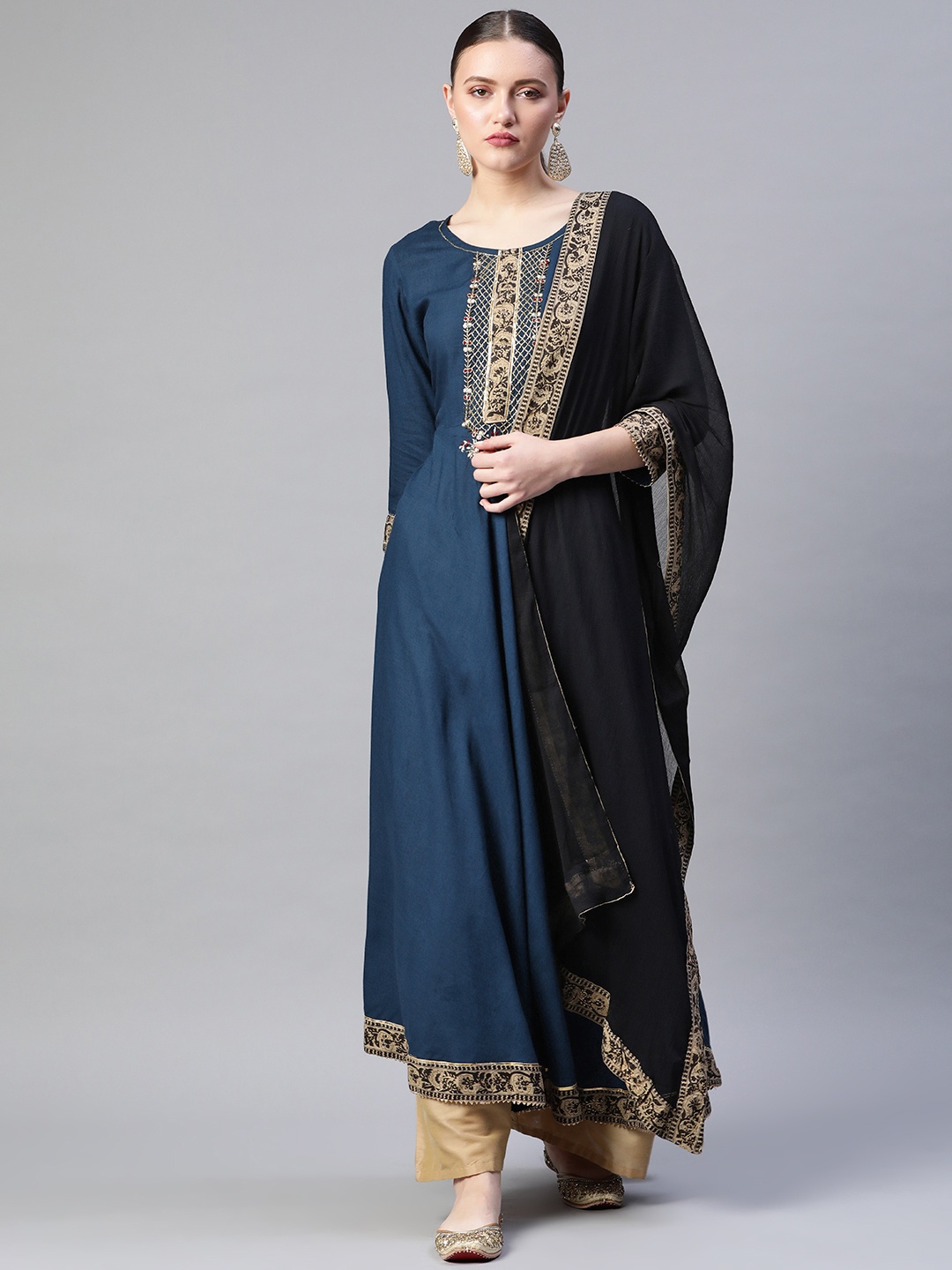 

Readiprint Fashions Women Blue Gotta Patti Indigo A-Line Style Kurta & Dupatta