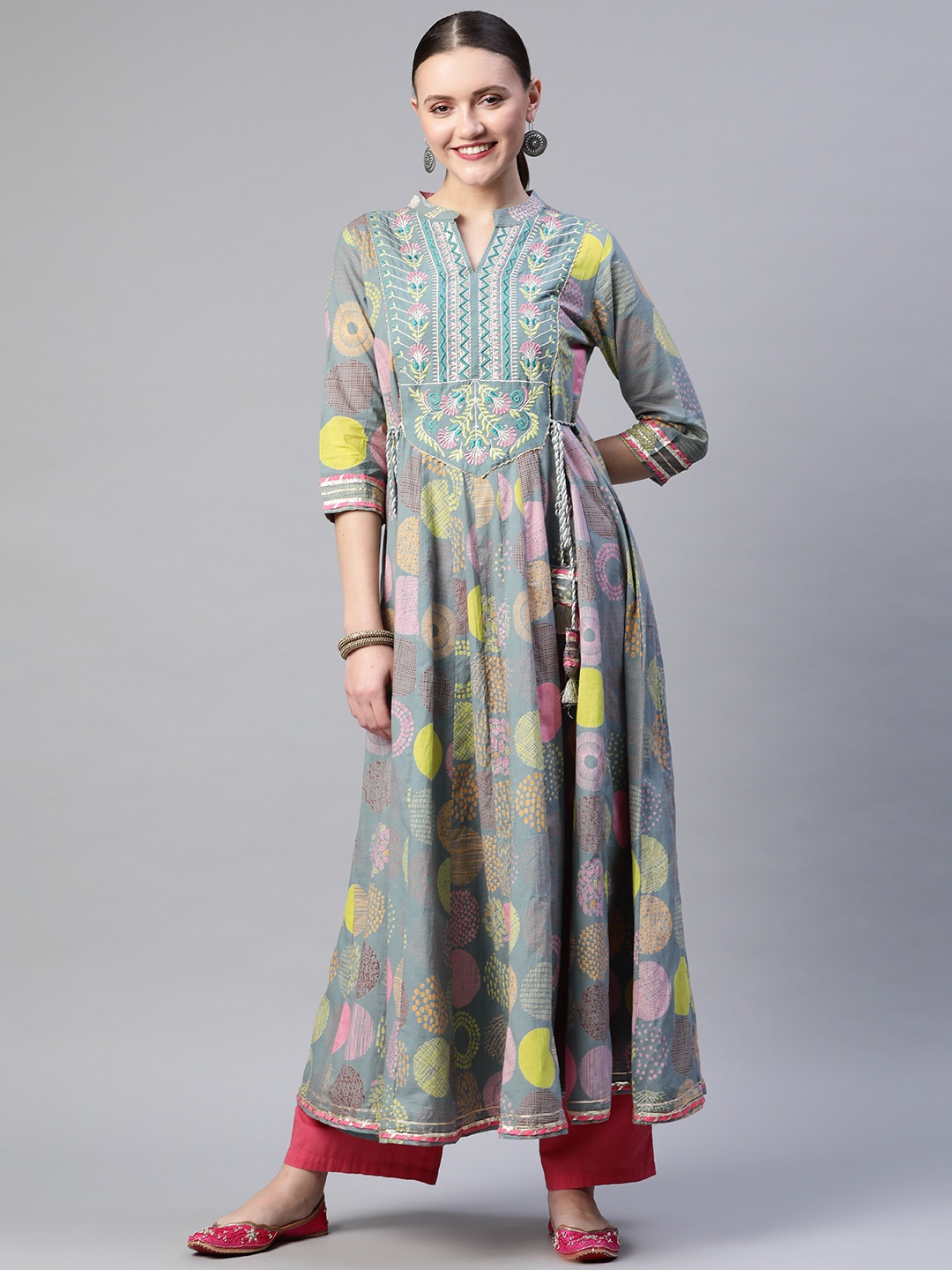 

Readiprint Fashions Women Multicoloured Yoke Design Cotton Pastels Anarkali Kurta, Multi