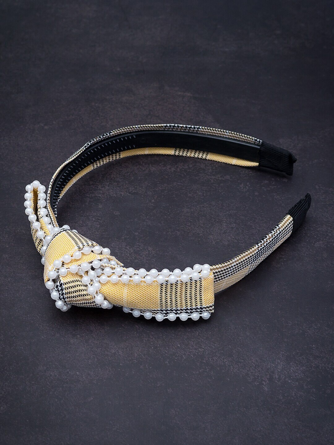 

Golden Peacock Women Yellow Beaded Hairband