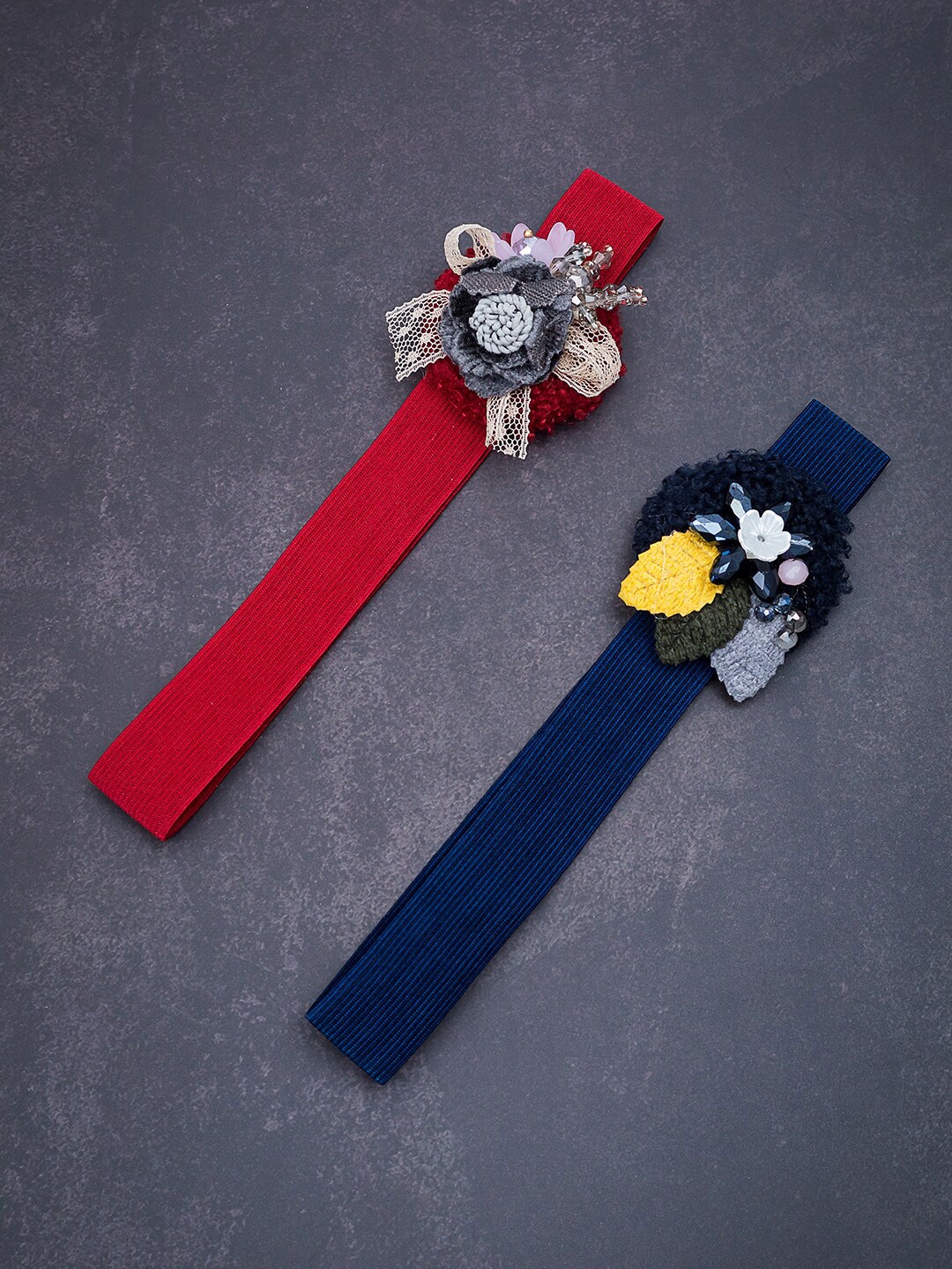

Golden Peacock Girls Set of 2 Red & Blue Hairband
