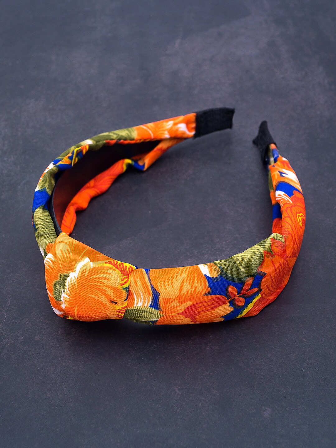 

Golden Peacock Women Orange & Blue Printed Knot-Detailed Hairband