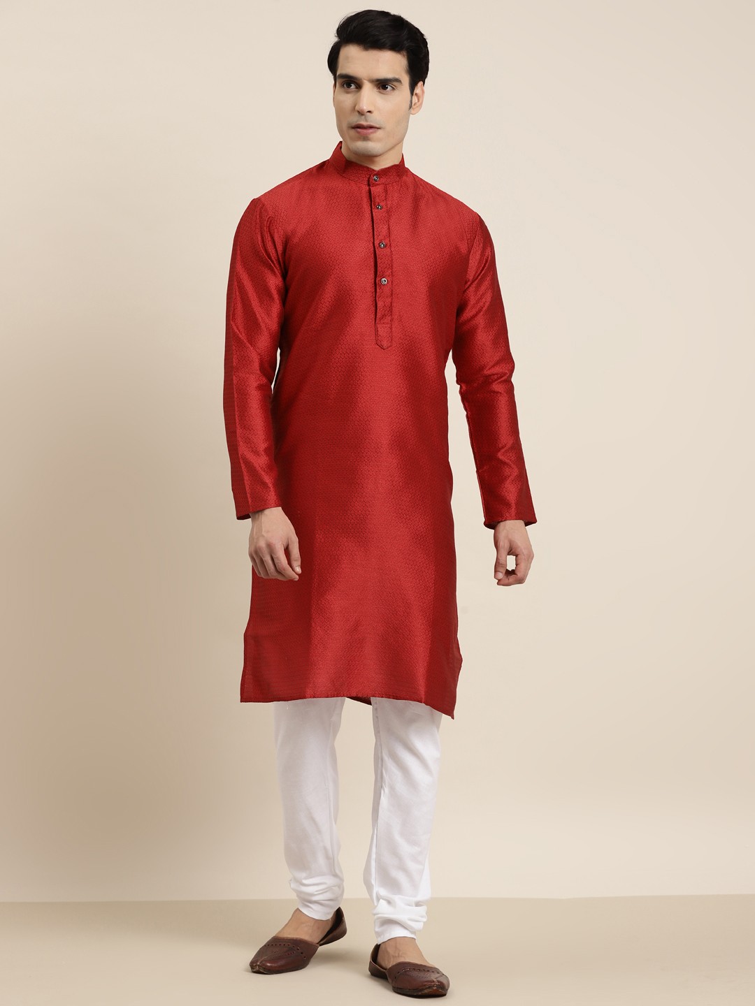 

SOJANYA Men Red Self-Design Straight Kurta