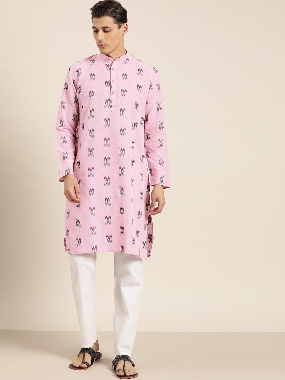 

SOJANYA Men Pink & Black Printed Kurta