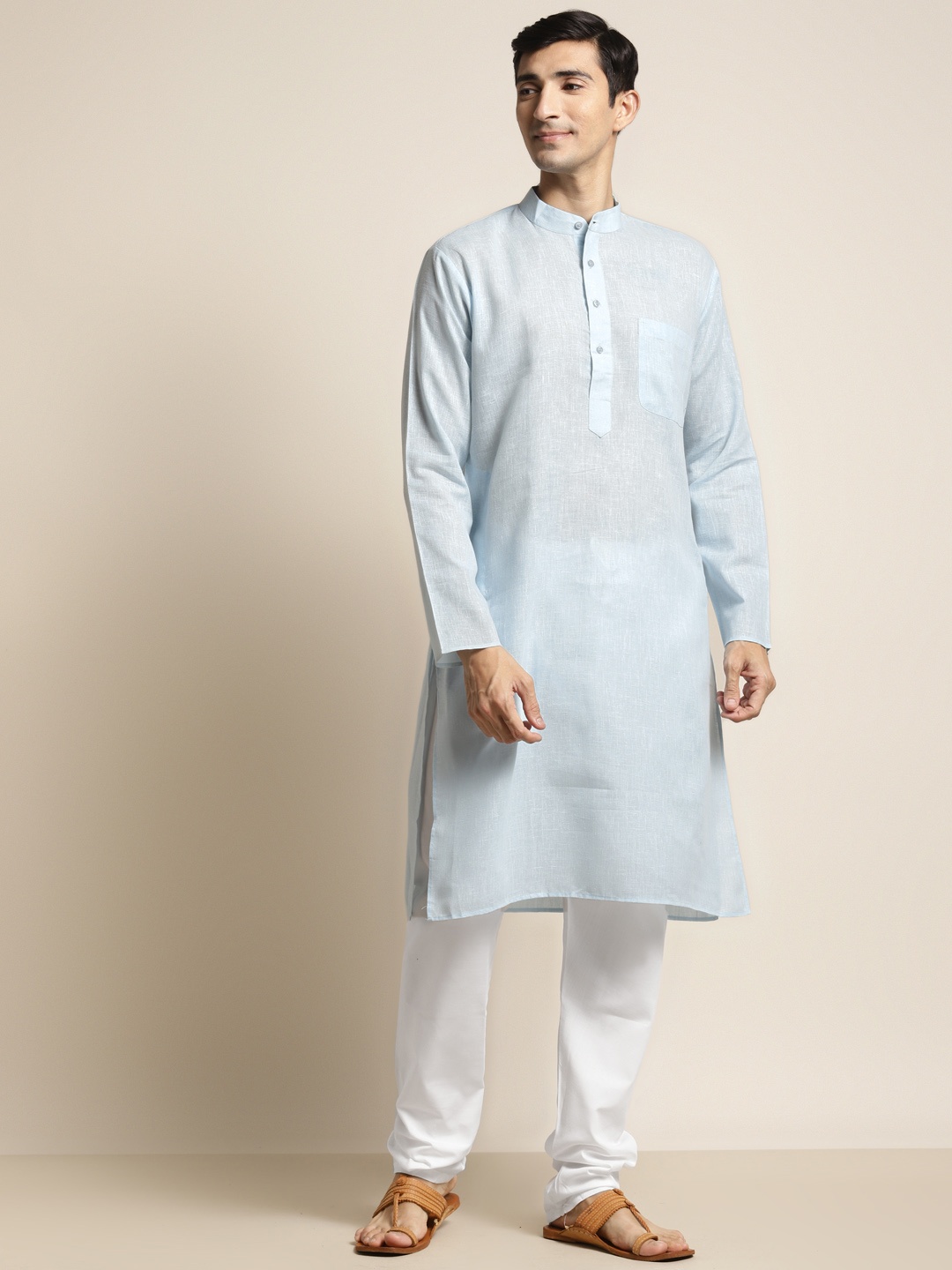 

SOJANYA Men Blue & White Solid Kurta with Pyjamas