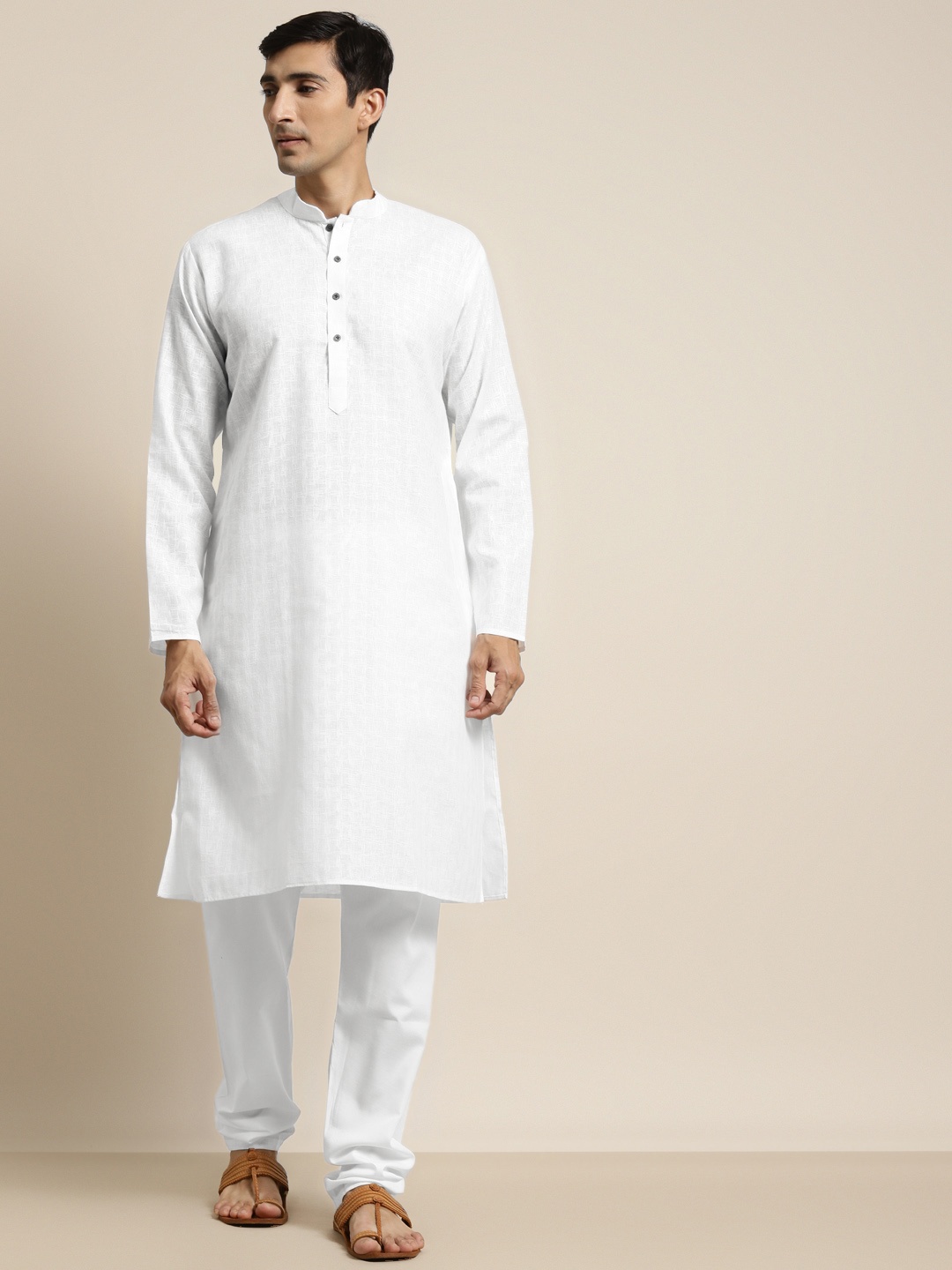 

SOJANYA Men White Self Checked Kurta with Churidar