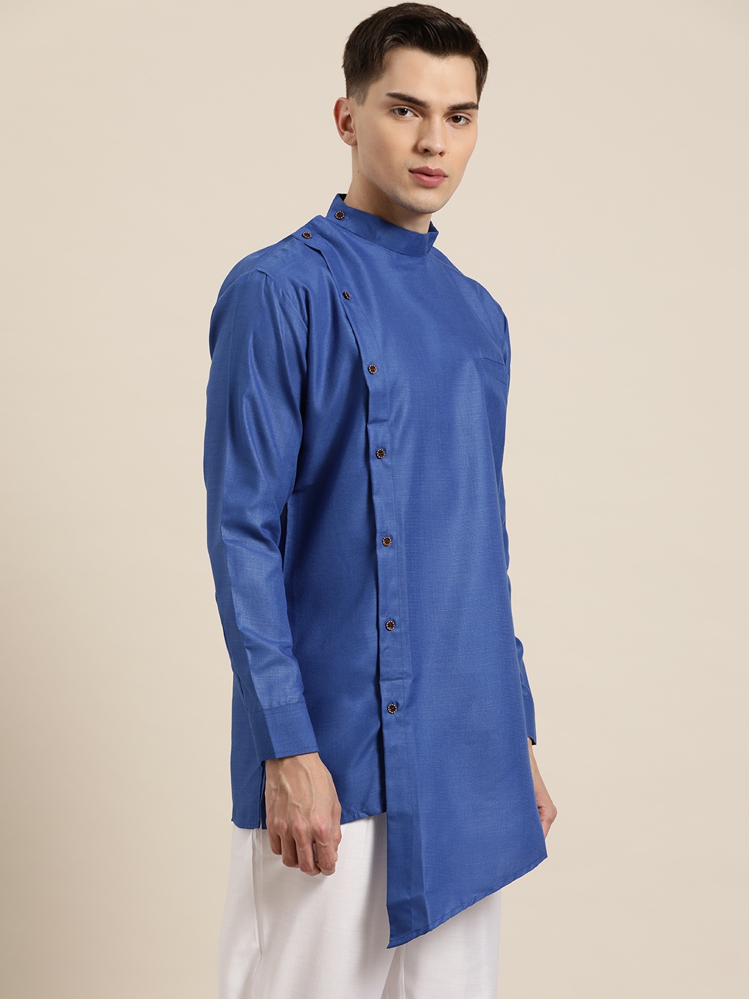 

SOJANYA Men Blue Solid Asymmetric Kurta