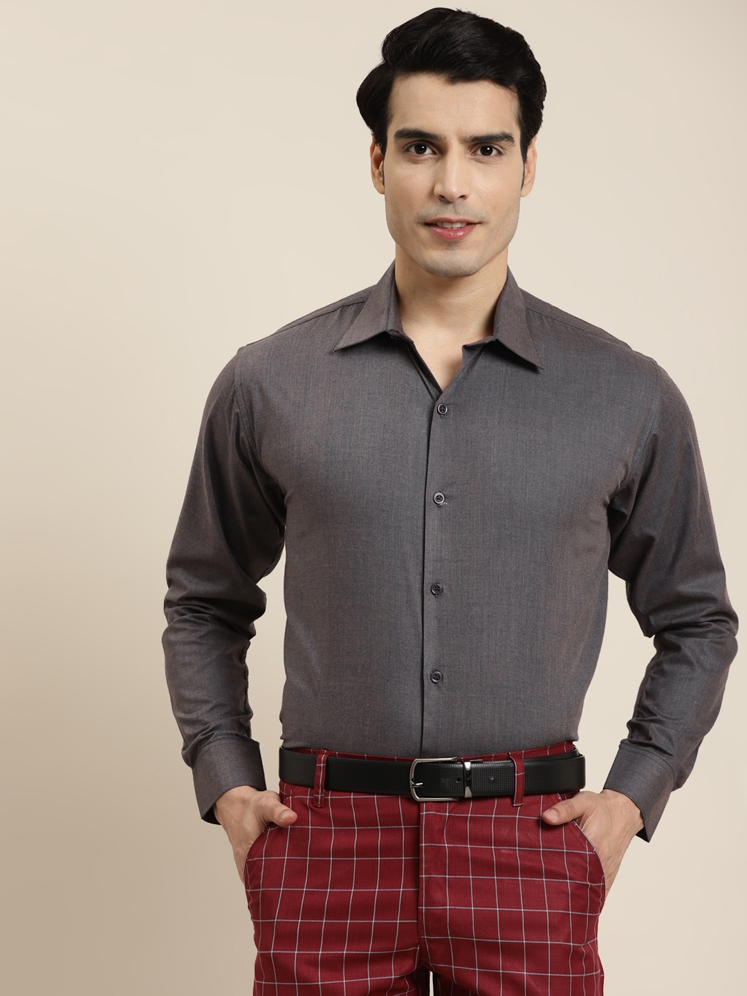 

SOJANYA Men Charcoal Grey Cotton Classic Regular Fit Formal Shirt