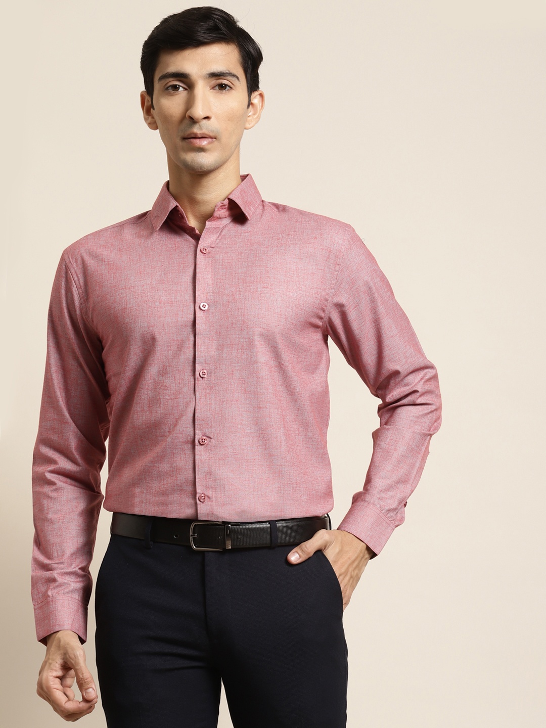 

SOJANYA Men Red Cotton Linen Classic Fit Solid Formal Shirt