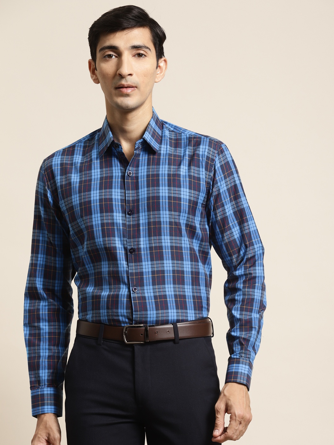 

SOJANYA Men Blue Cotton Classic Fit Checked Formal Shirt