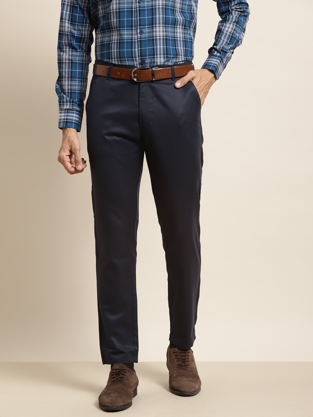 

SOJANYA Men Navy Blue Smart Slim Fit Formal Trousers