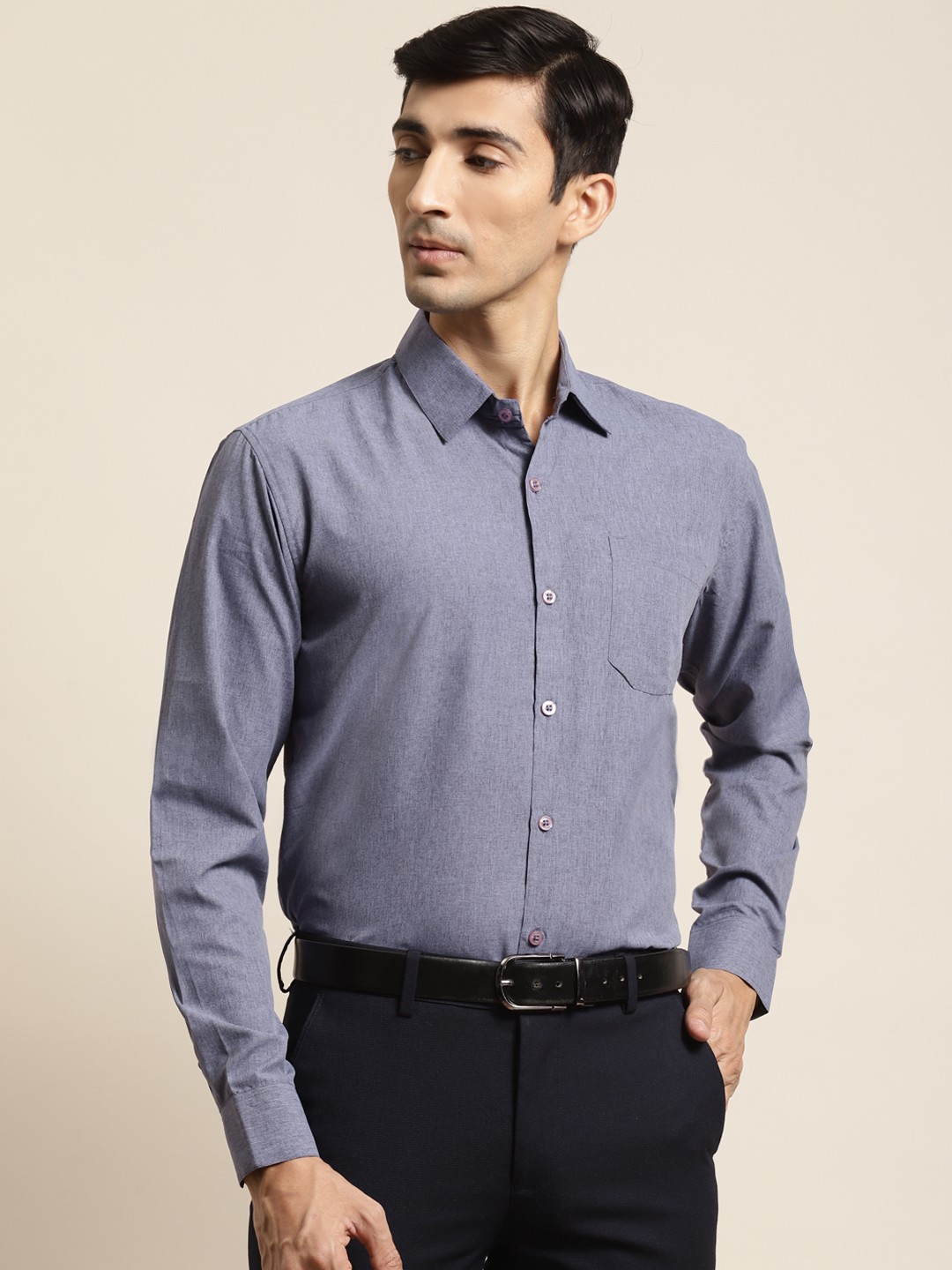 

SOJANYA Men Blue Cotton Classic Fit Solid Formal Shirt