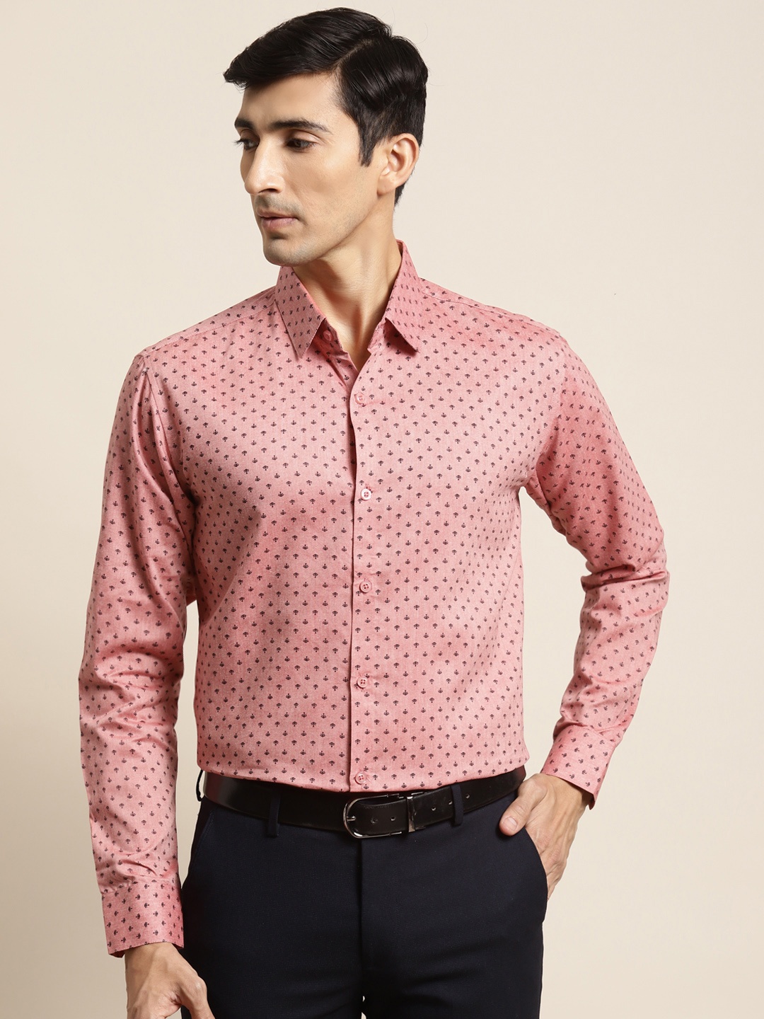 

SOJANYA Men Pink Cotton Classic Fit Printed Formal Shirt