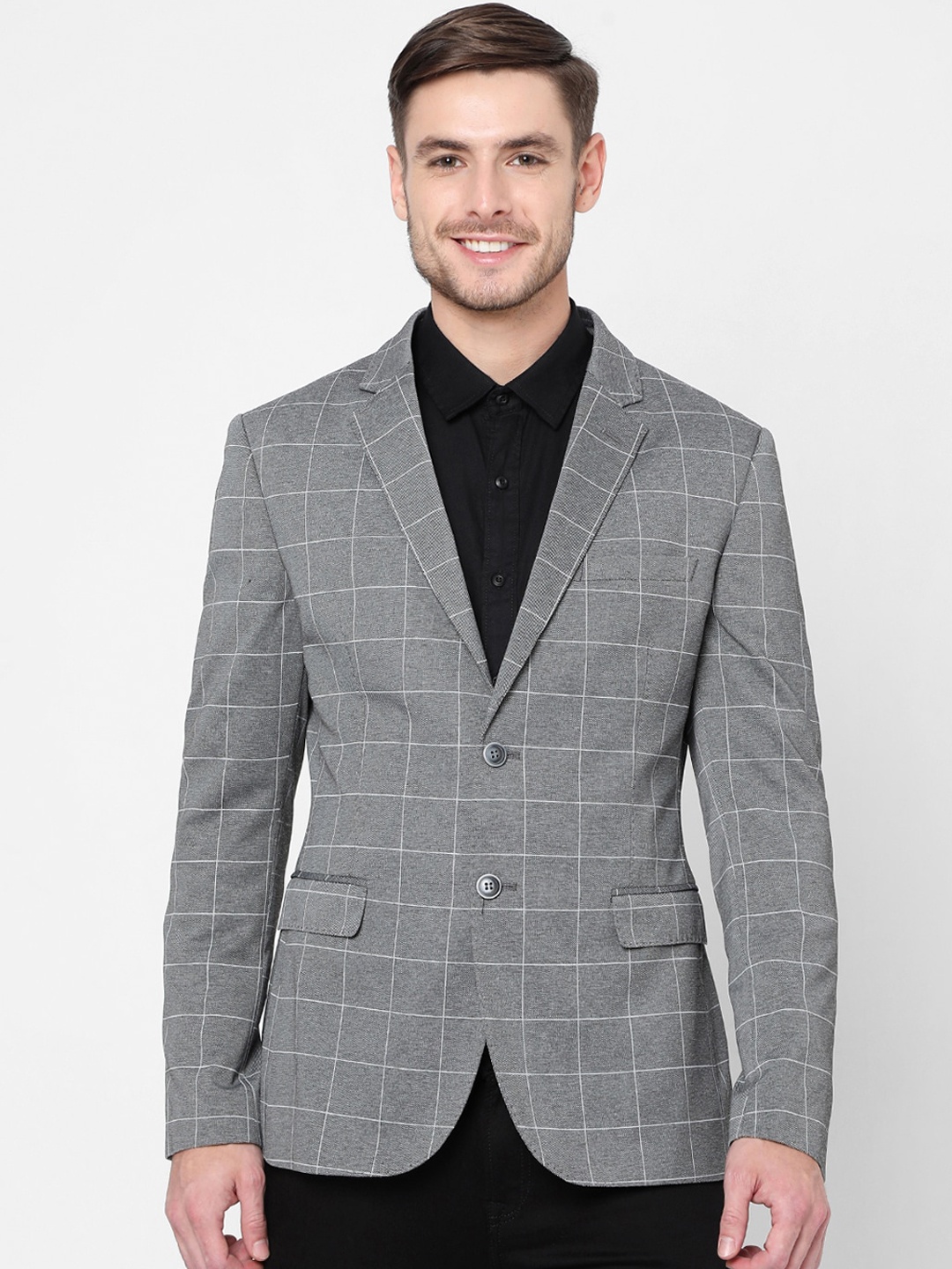 

Mufti Men Grey Checked Single-Breasted Casual Blazer