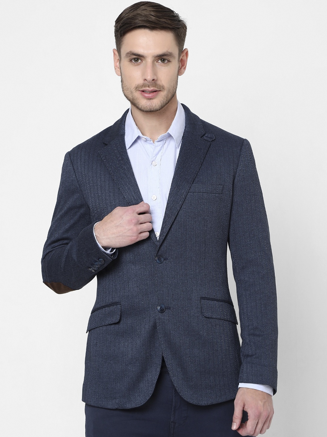 

Mufti Men Navy Blue Solid Single Breasted Casual Blazer