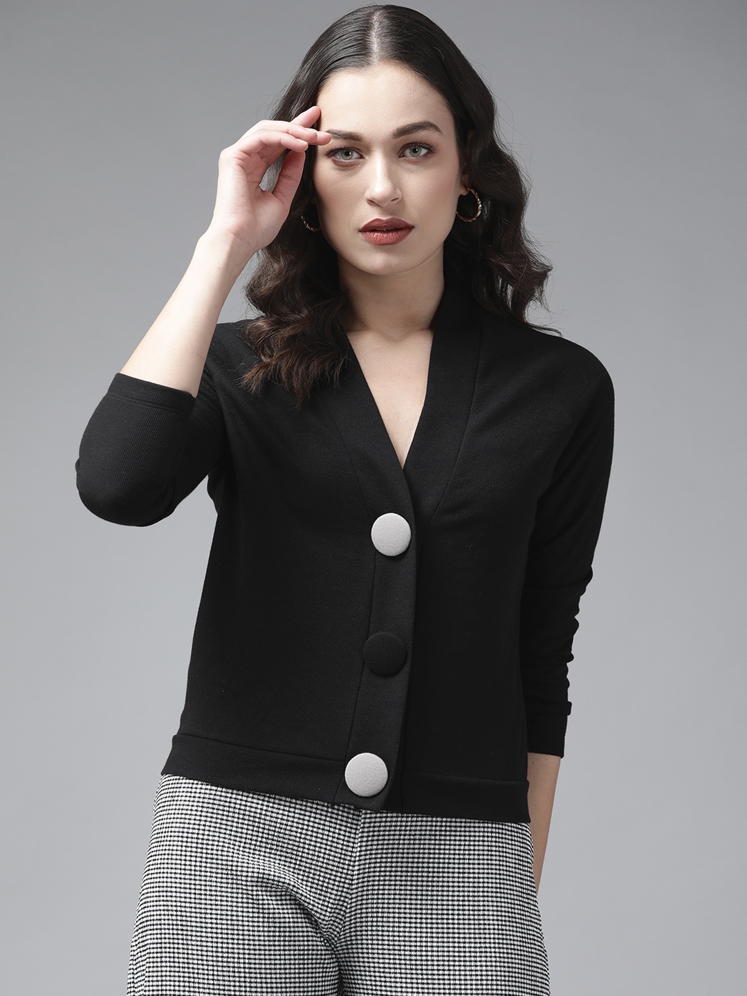 

KASSUALLY Women Black Solid Cardigan